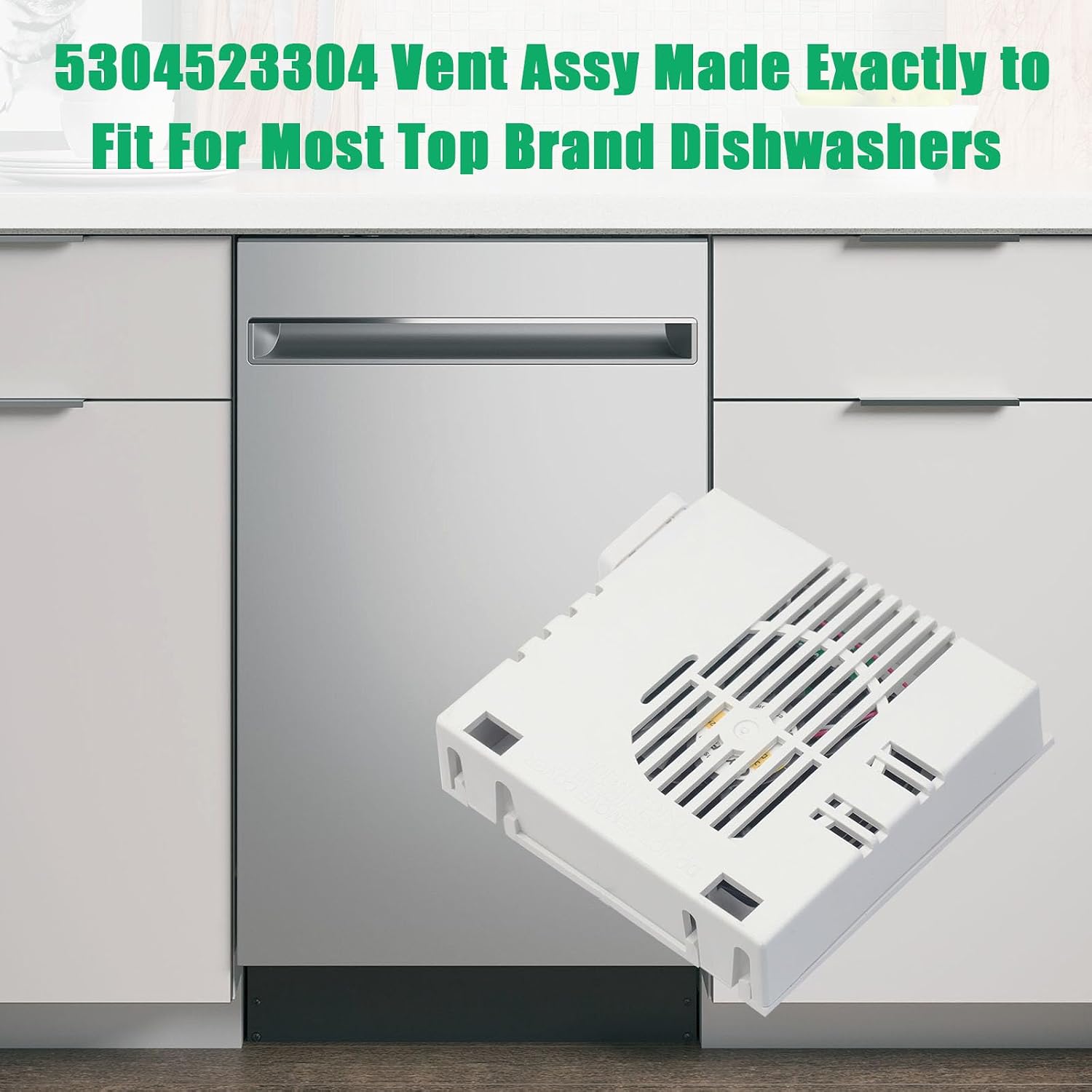 5304523304 154861101 Dishwasher Vent Assembly Replacement for Frigidaire Kenmore Dishwashers White Fan Motor Parts 462171 60522285 80465585 154773301 154682301 2754419