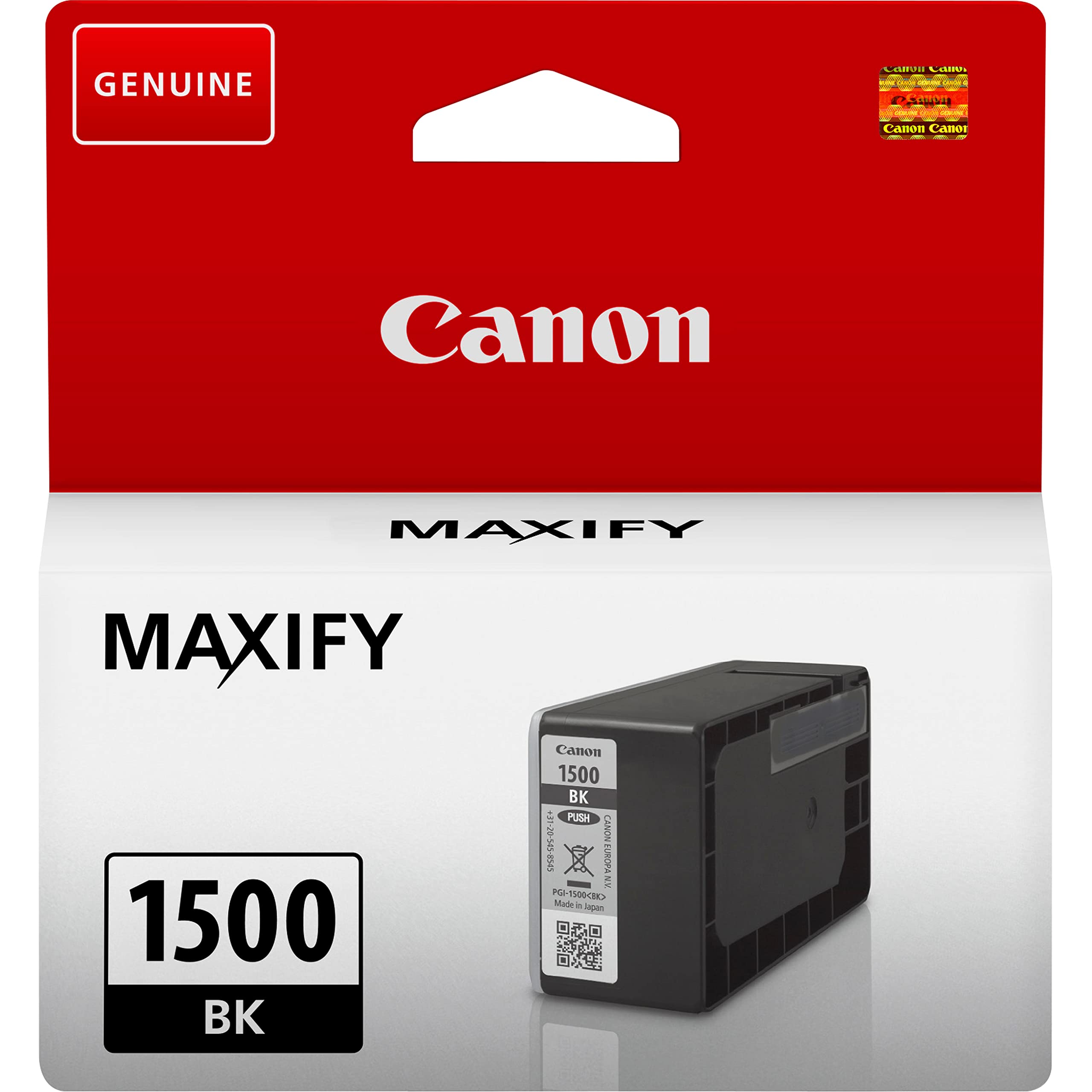 Canon PGI-1500 BK Black PGI-1500BK, Original, 9218B001 (PGI-1500BK, Original, Pigment-Based Ink, Black, MAXIFY MB2350 MAXIFY MB2150 MAXIFY MB2155)