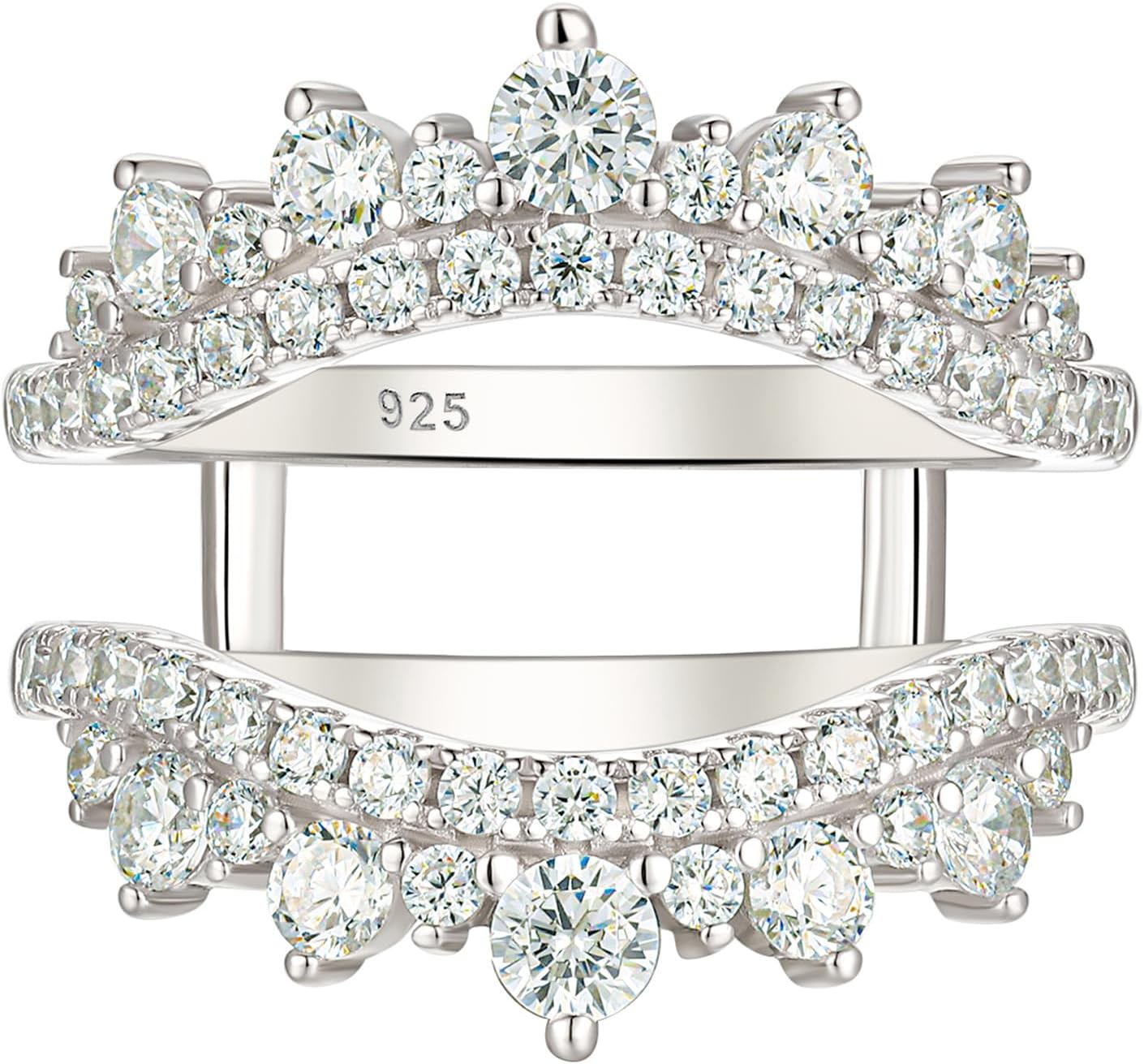 Curved Wedding Ring for Women Ring Enhancers Guard for Engagement Rings 925 Sterling Silver CZ