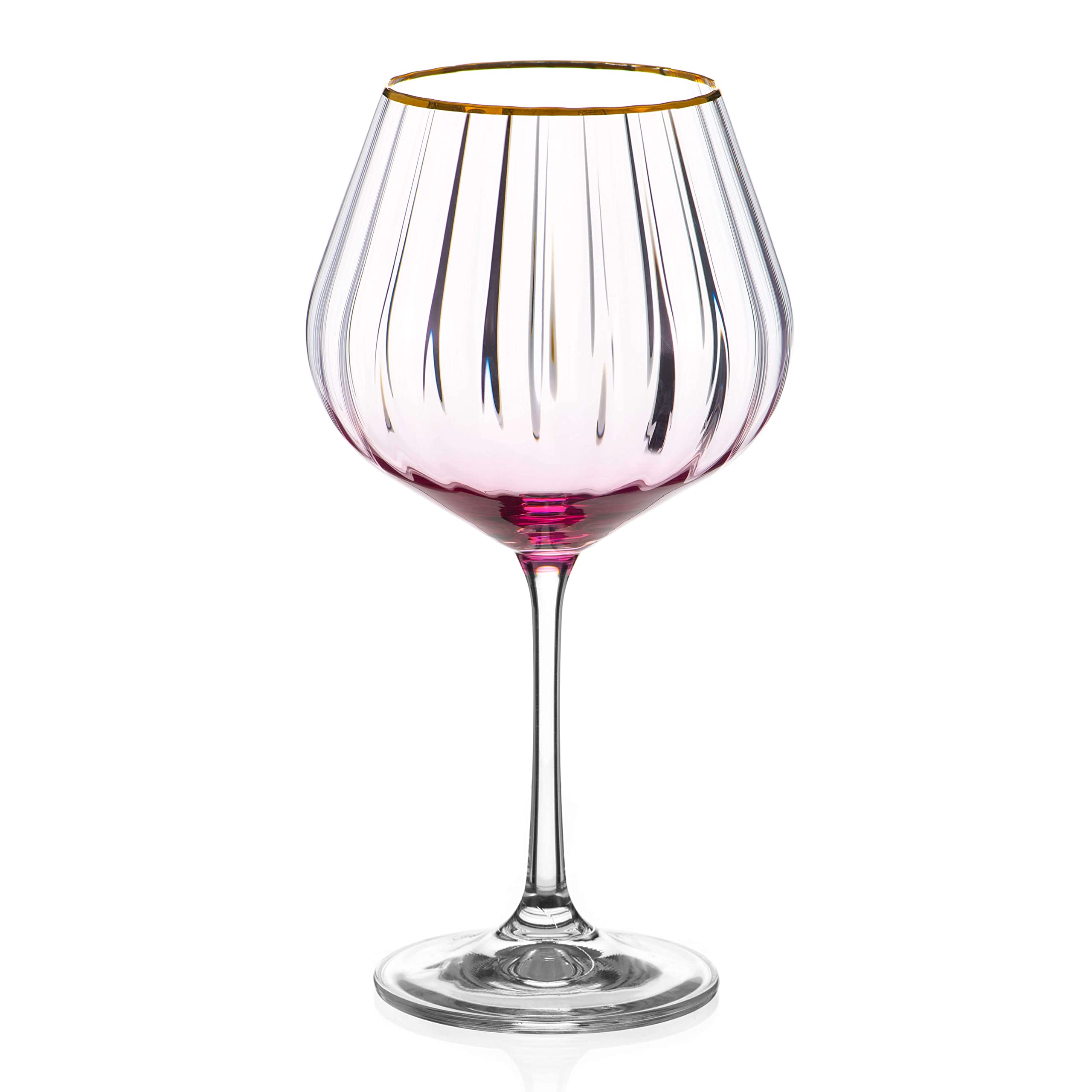 Copa de gin de cristal con efecto óptico DIAMANTE Mirage Rosso borde dorado individual