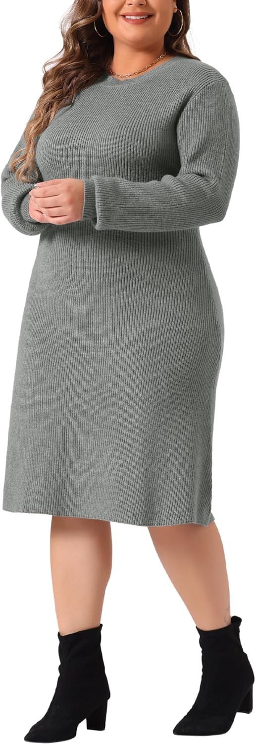 Agnes Orinda Plus Size Sweater Dress for Women Fall Fashion Crew Neck Long Sleeve Knit Pullover Sweater Dresses