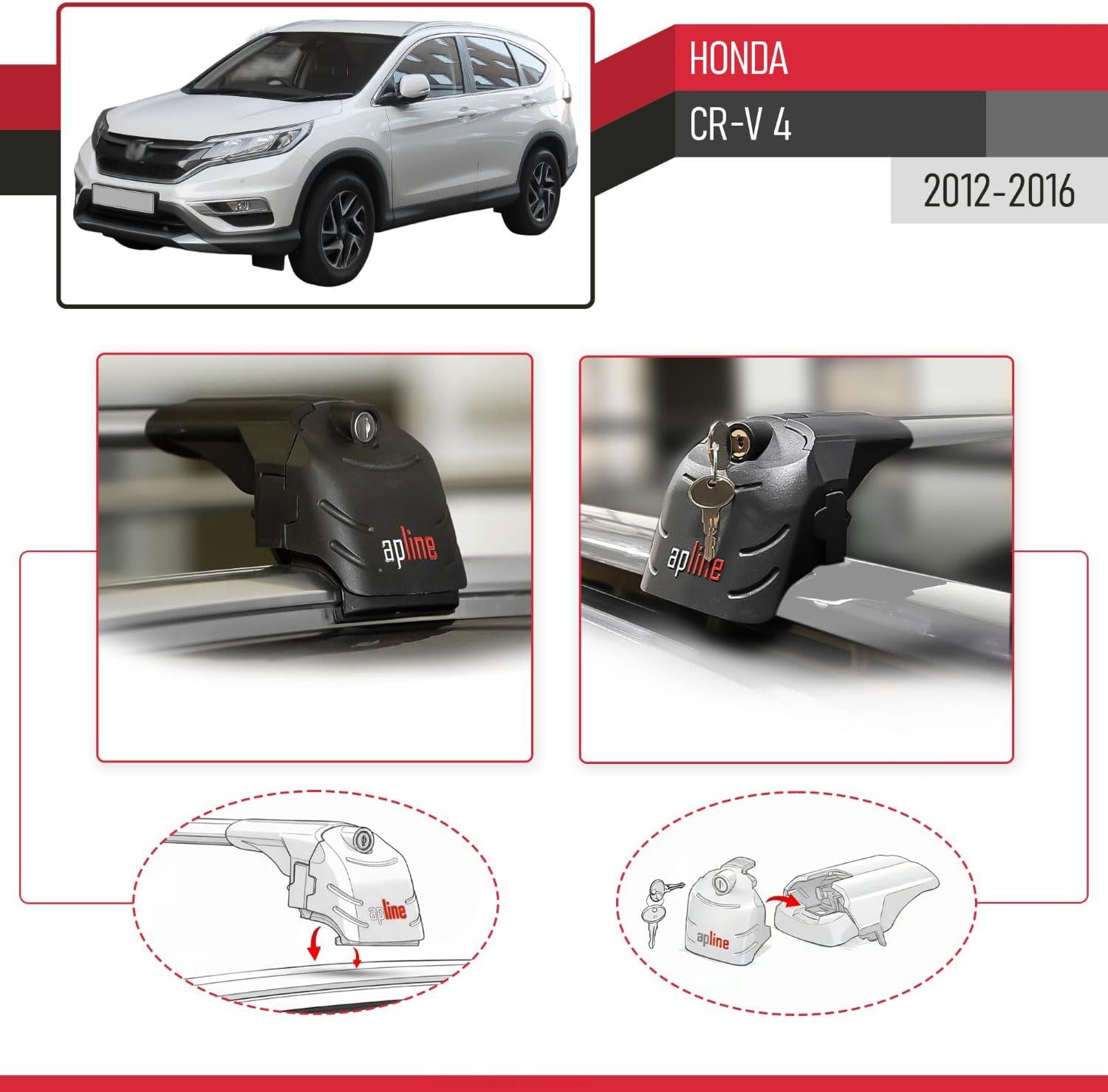 Compatible with Honda CR-V 4 2012-2016 ACE-2 Type Car Roof Rack Cross Bar Grey Aluminium Bars