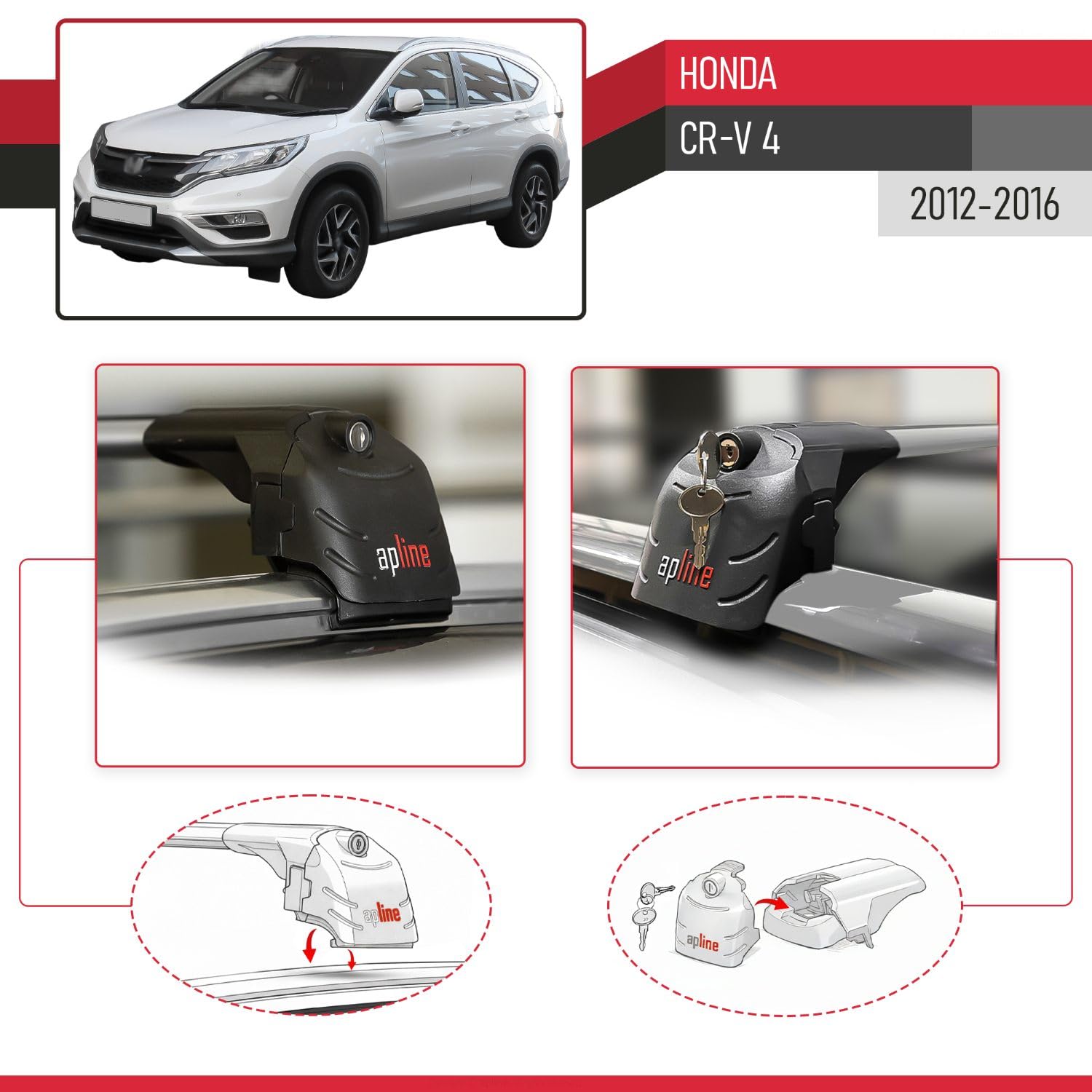 Compatible avec Honda CR-V 4 2012-2016 ACE-2 Modèle Barres de Toit Railing Porte-Bagages de Voiture Aluminium Gris 2 Barres