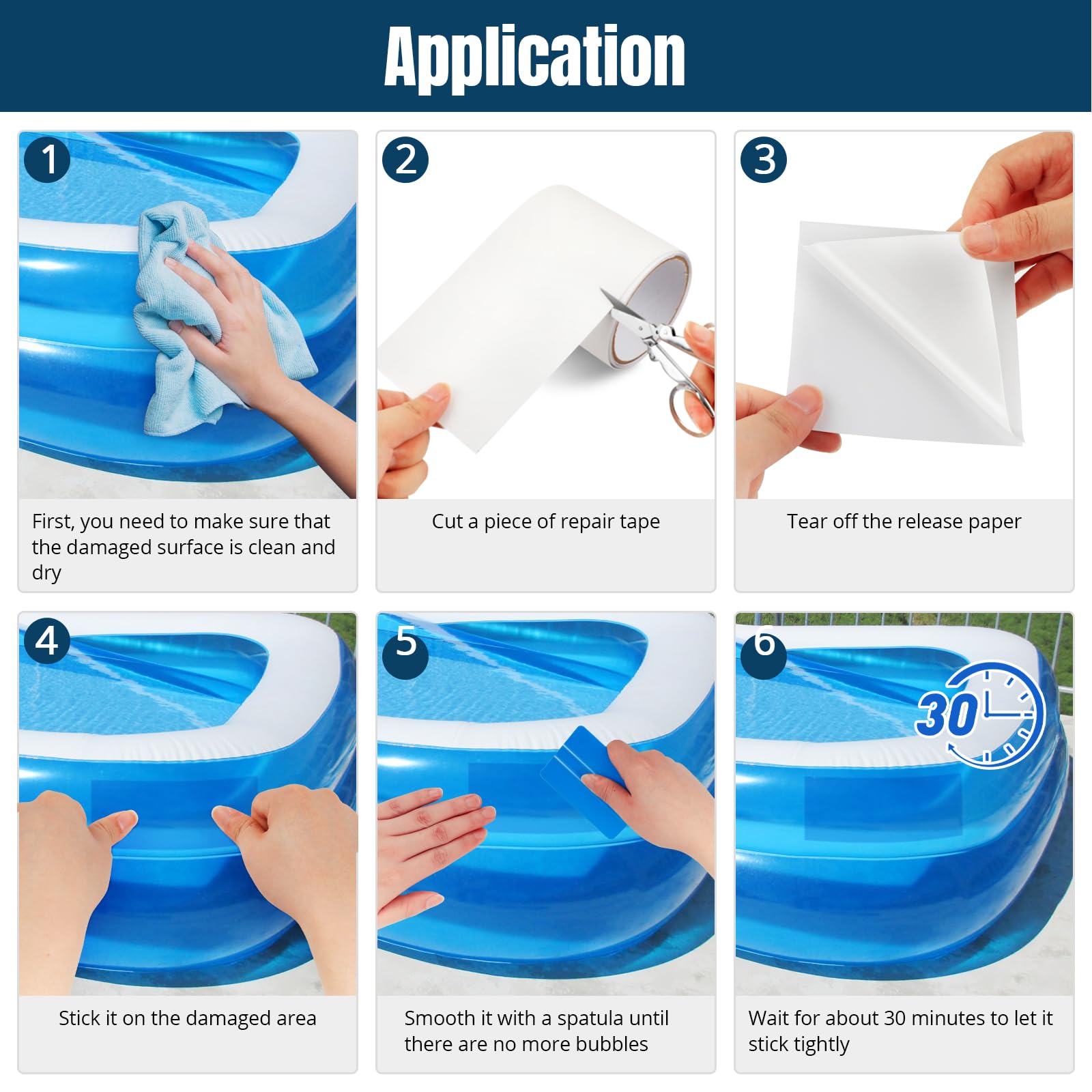 Rustine Piscine Kit Reparation Liner Piscine 10x150cm Scotch Etanche Eau pour Spa Gonflable