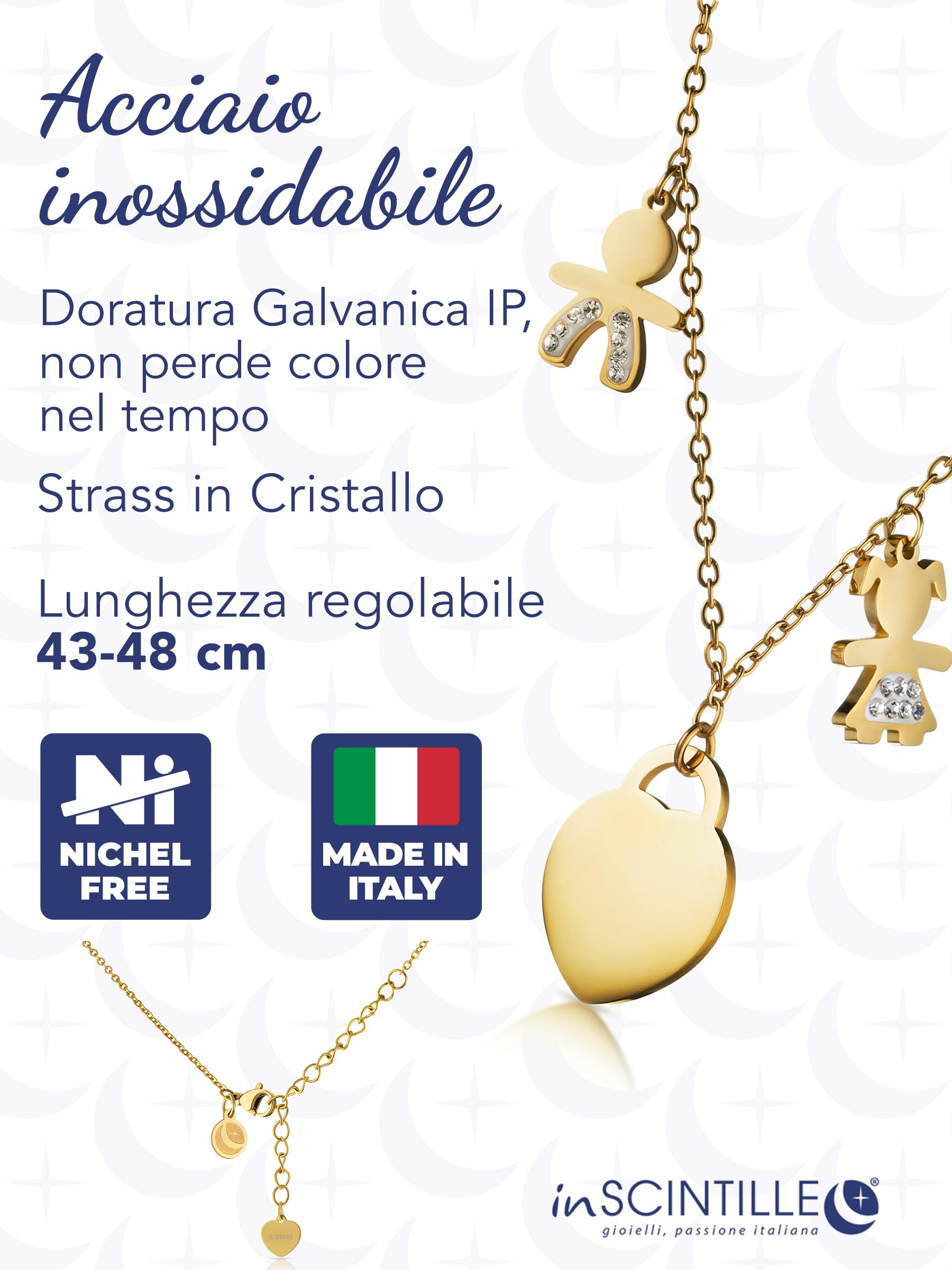 inSCINTILLE Collana Donna in Acciaio Inossidabile con Ciondolo Bebè e Cristalli Strass