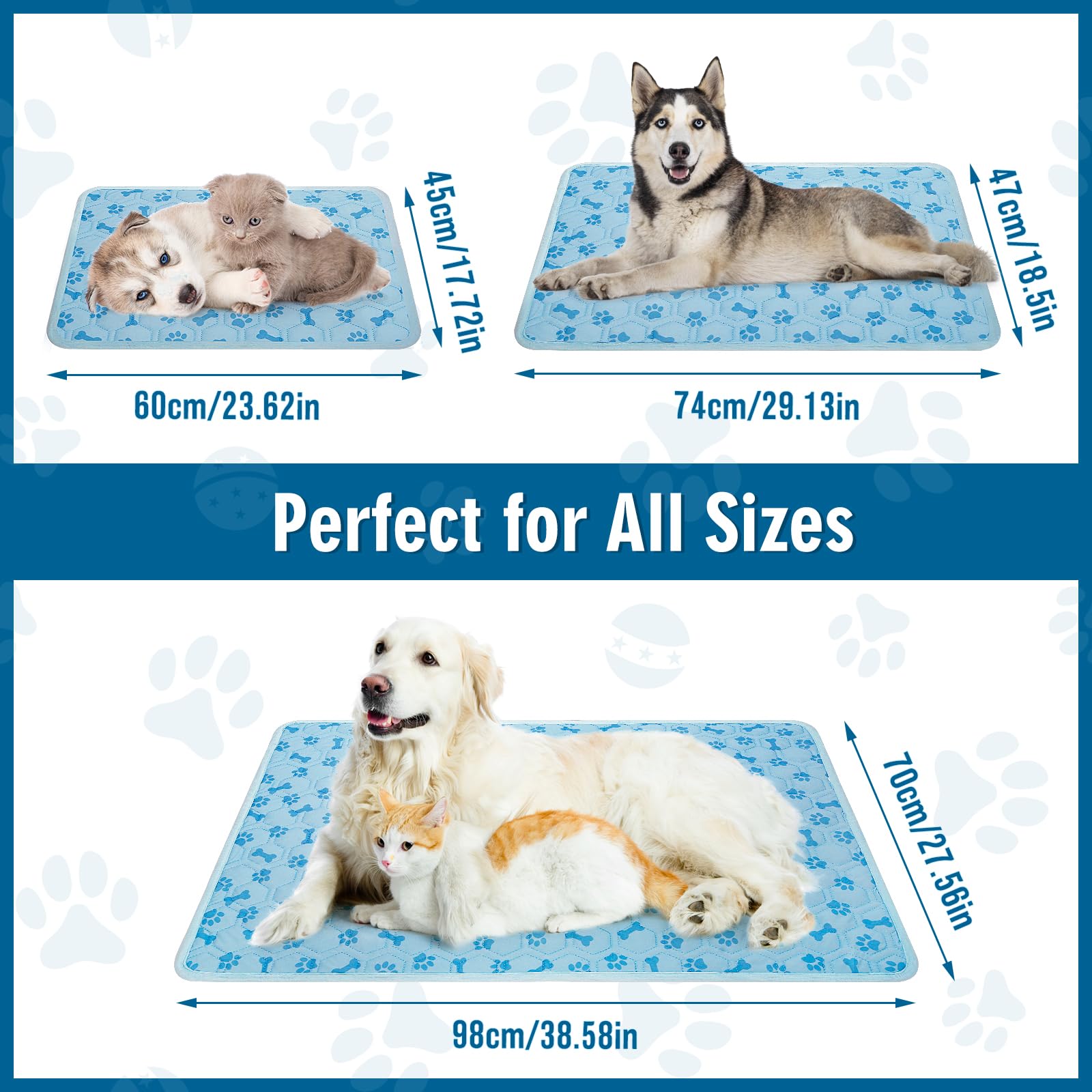 Alfombrilla de refrigeración para verano, reutilizable y portátil, almohadilla de refrigeración para perros y gatos, almohadilla de hielo impresa con hueso, lavable, no tóxica, no necesita