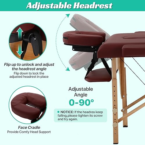 Miniatura 4 de Mesa de masaje portátil para pestañas, cama plegable de spa para terapia física, cama de tatuaje esteticista, borgoña