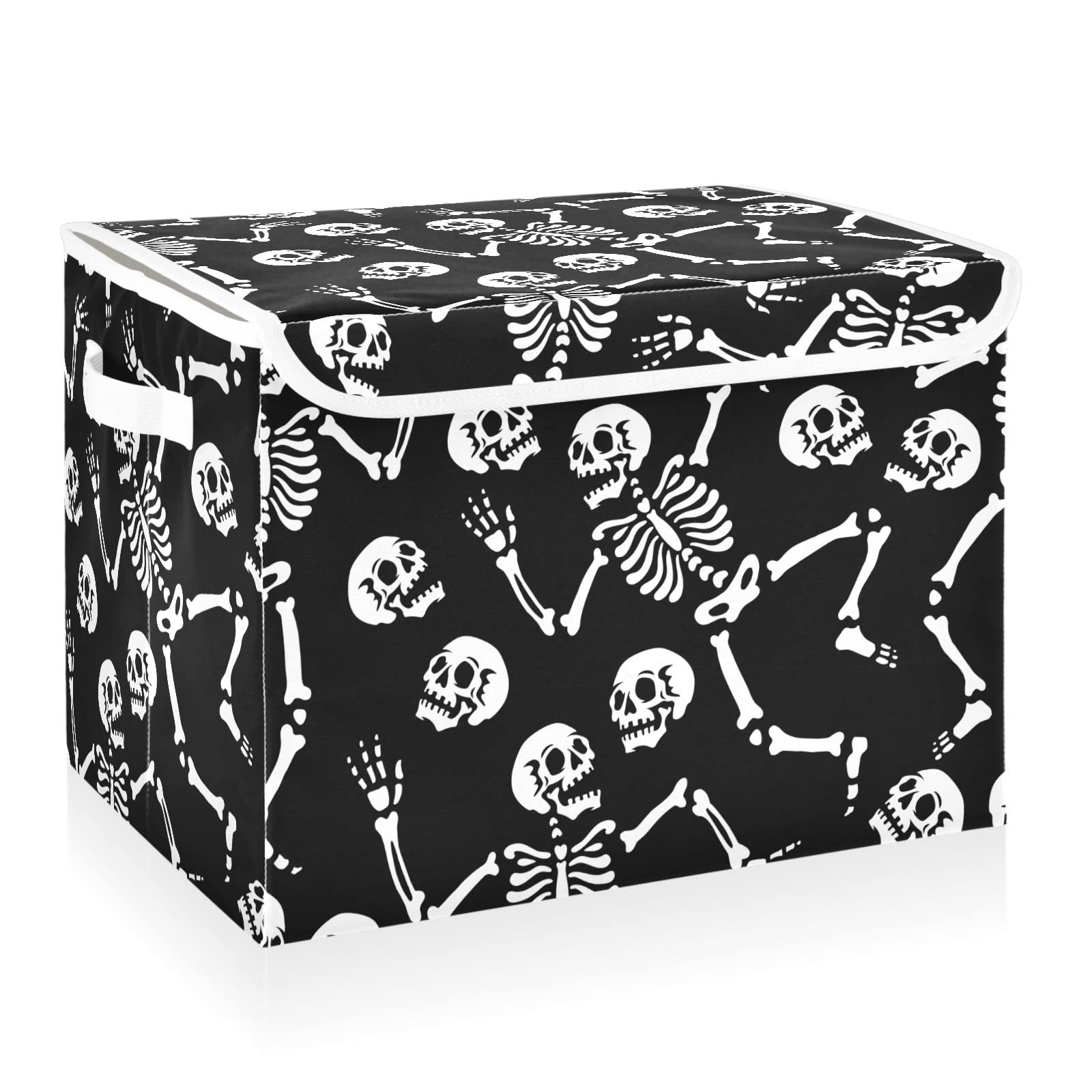 CaTaKu Skull Black Storage Bins with Lids,Halloween Fabric Large Storage Container Cube Basket with Handle Decorative Storage Boxes for Organizing
