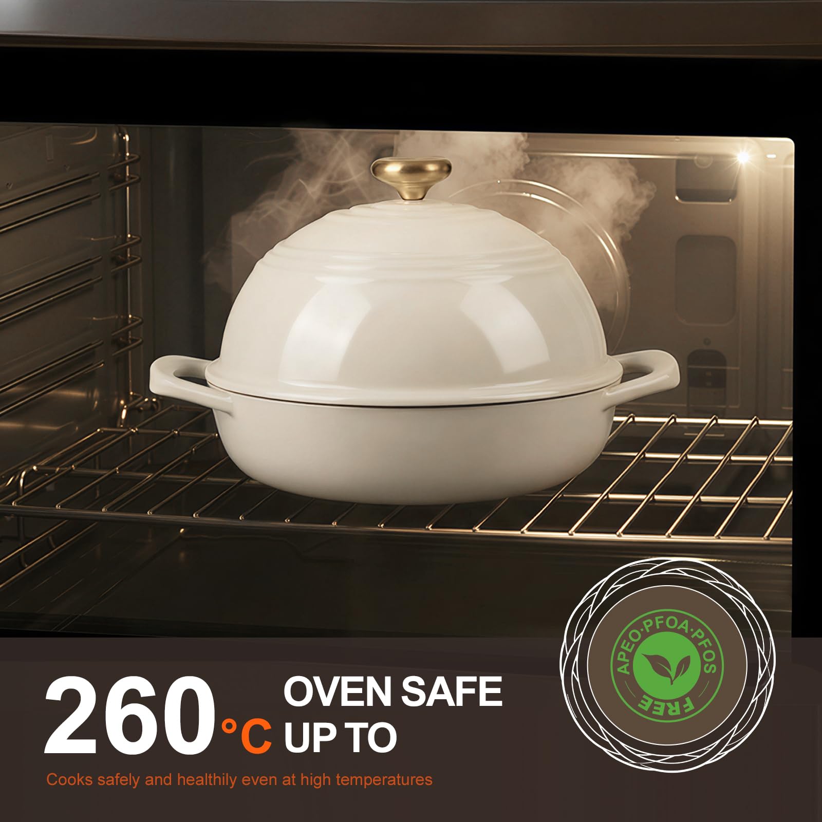 Overmont Olla de hierro fundido esmaltado para Hornear pan - 5.7L Olla holandesa Cacerola con tapa y libro de recetas - Apta para cocina, hornear, estofar y asar - Blanco