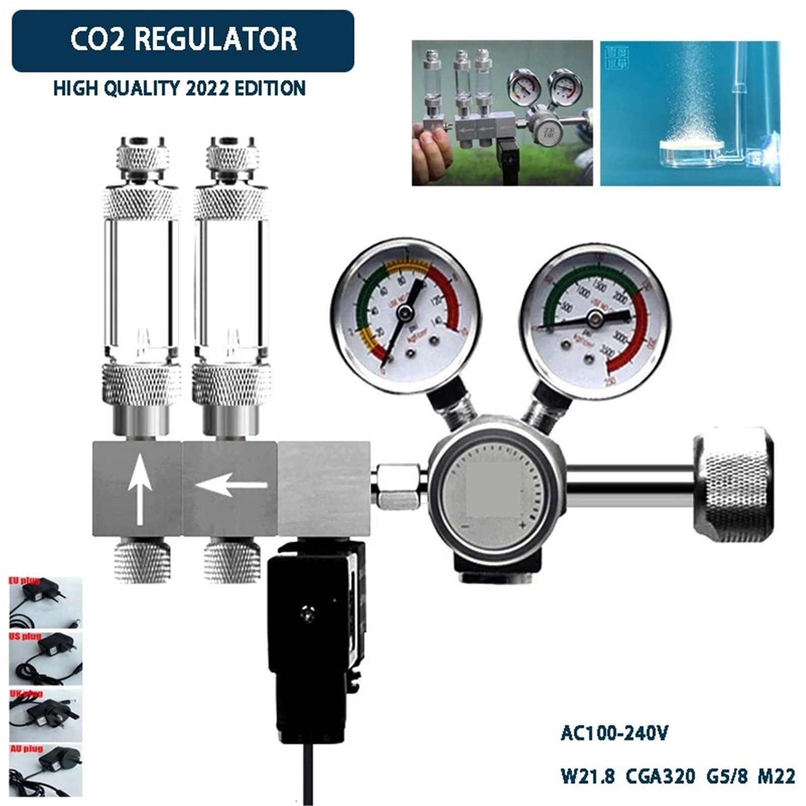 2022 version fish tank DIYCO2 regulator, solenoid valve bubble counter CO2 reaction control system pressure reducing valve kit(K303C-AU plug,AC100-240V-G5-8) - image 3