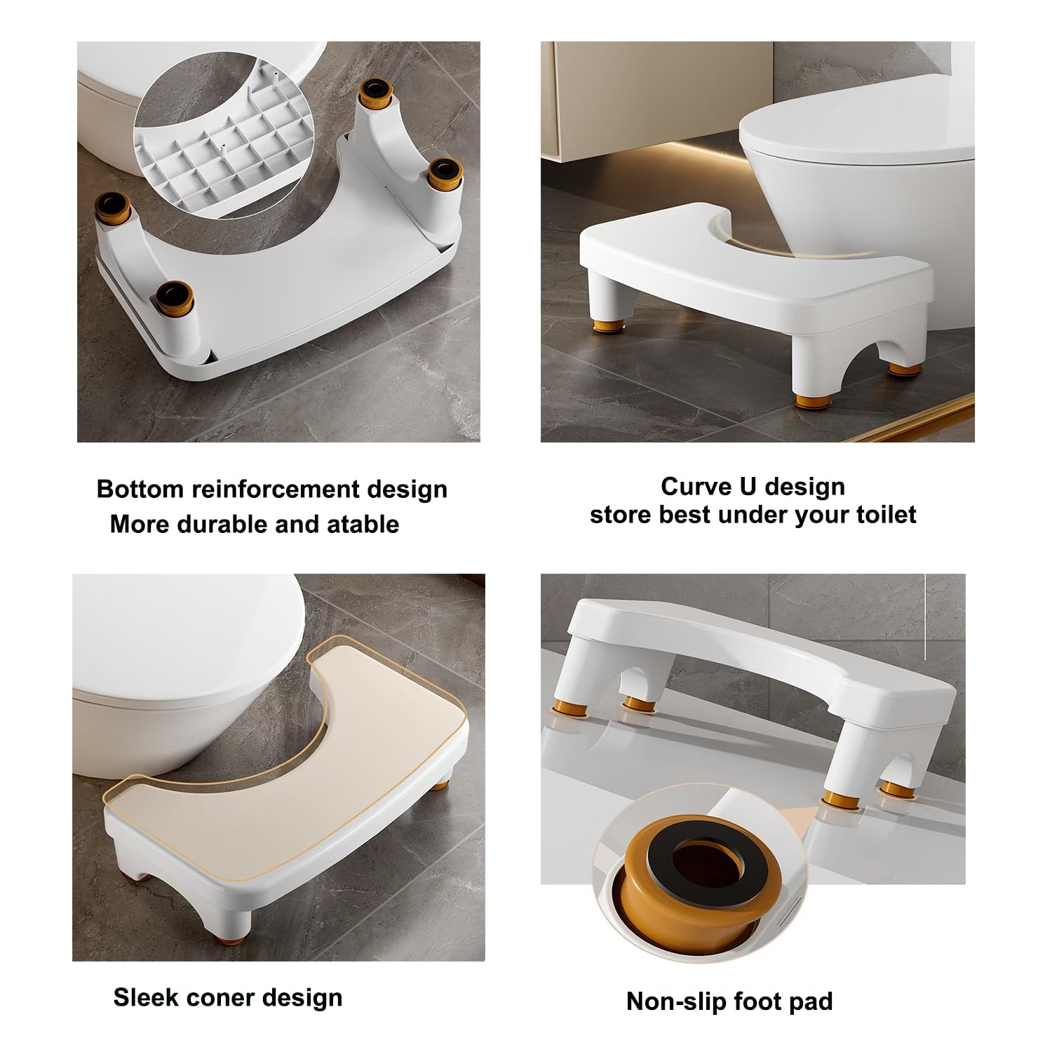 Verstellbarer Toilettenhocker für Erwachsene – Rutschfester Squatty Töpfchen-Tritthocker 15,2 cm - 22,9 cm Höhenoptionen, Badezimmer-Hilfe für komfortable Darmbewegung, Weiß