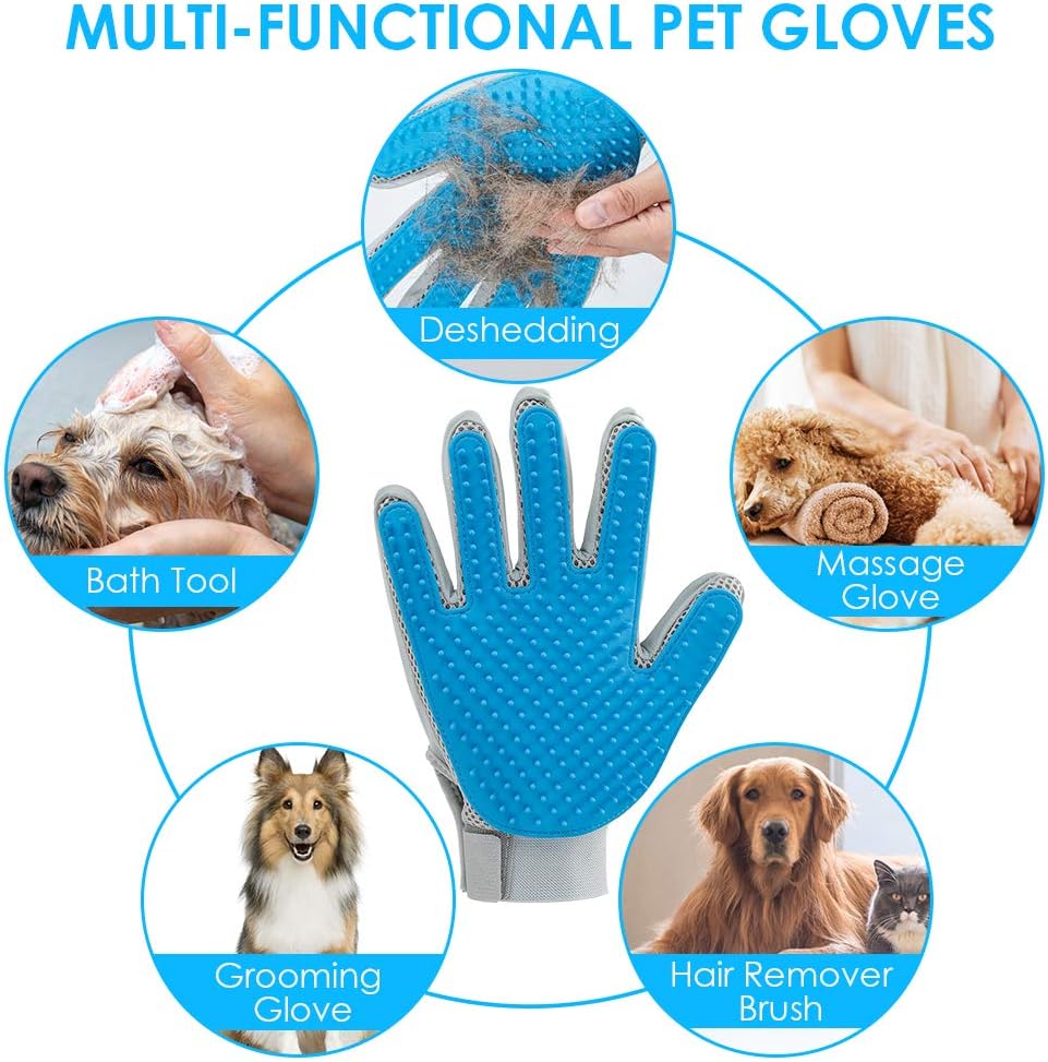 [Upgrade Version] Pet Grooming Glove - Gentle Deshedding Brush Glove - Efficient Pet Hair Remover Mitt - Enhanced Five Finger Design - Perfect for Dog & Cat with Long & Short Fur - 1 Pair