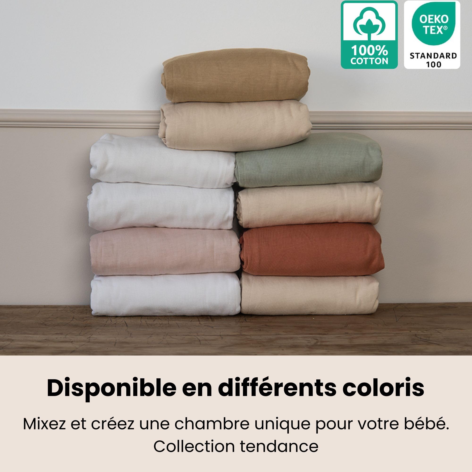 Trois Kilos Sept - Drap Housse Bébé - 100% Coton Jersey Extensible - Doux & Confortable - Bords Elastiqués - Label Oeko-TEX® Standard 100 - Beige Sable & Terracotta - 60x120 cm- Lot de 2