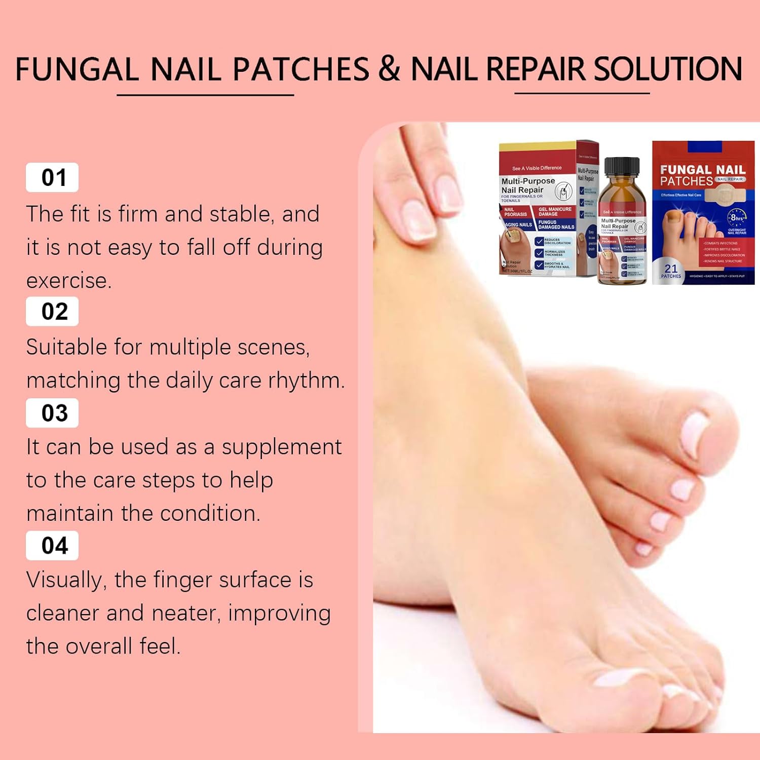 Toenail Fungus Patches 21 Pcs + Liquid Solution 1 Fl Oz 8-Hour Overnight Repair safely and gently Treatment Toenail,Fast Acting Hydrogel Nail Care-Strengthens & Improves Discoloration and Thickness - Image 3