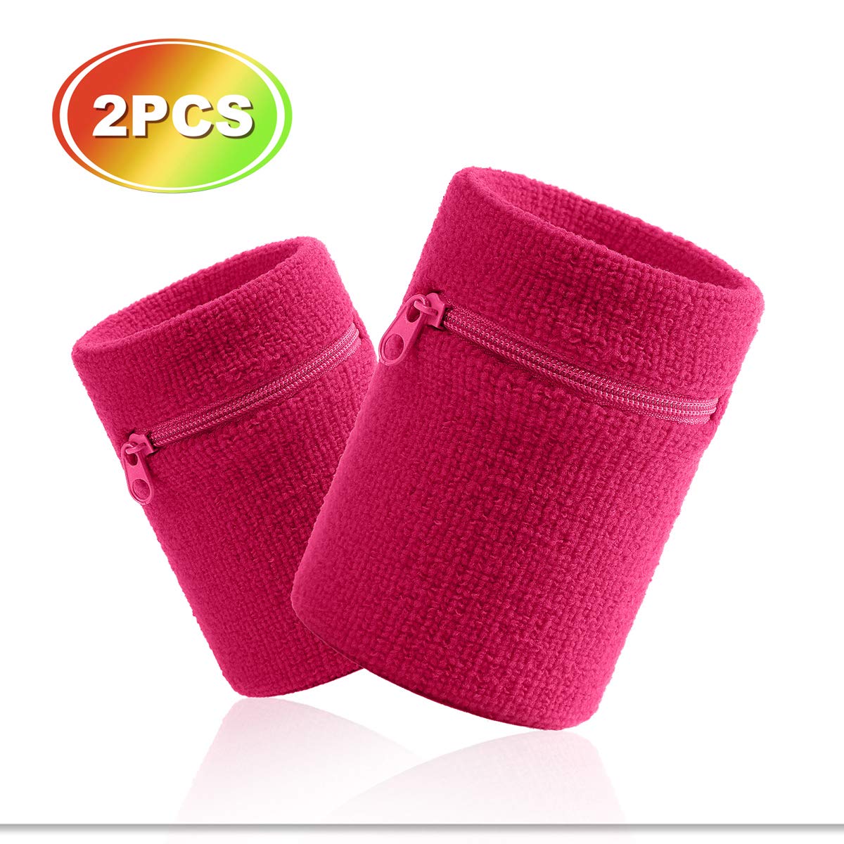 VENI MASEEsports thick Solid coloured wristband with zip, wrist wallet, Deeppink(2 Piece)