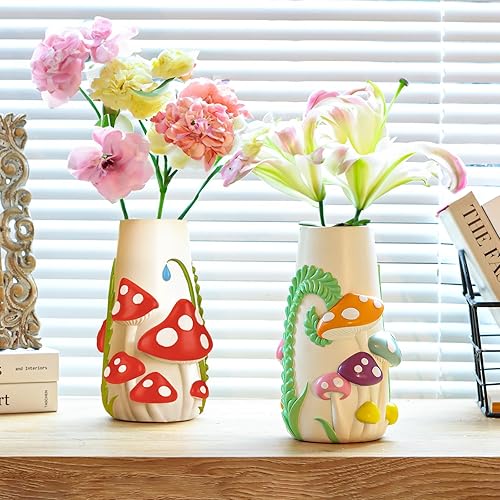 Miniatura 3 de GUGUGO Jarrón de hongos pastel, jarrones decorativos para decoración del hogar, jarrones eclécticos para centros de mesa, bonita decoración estética