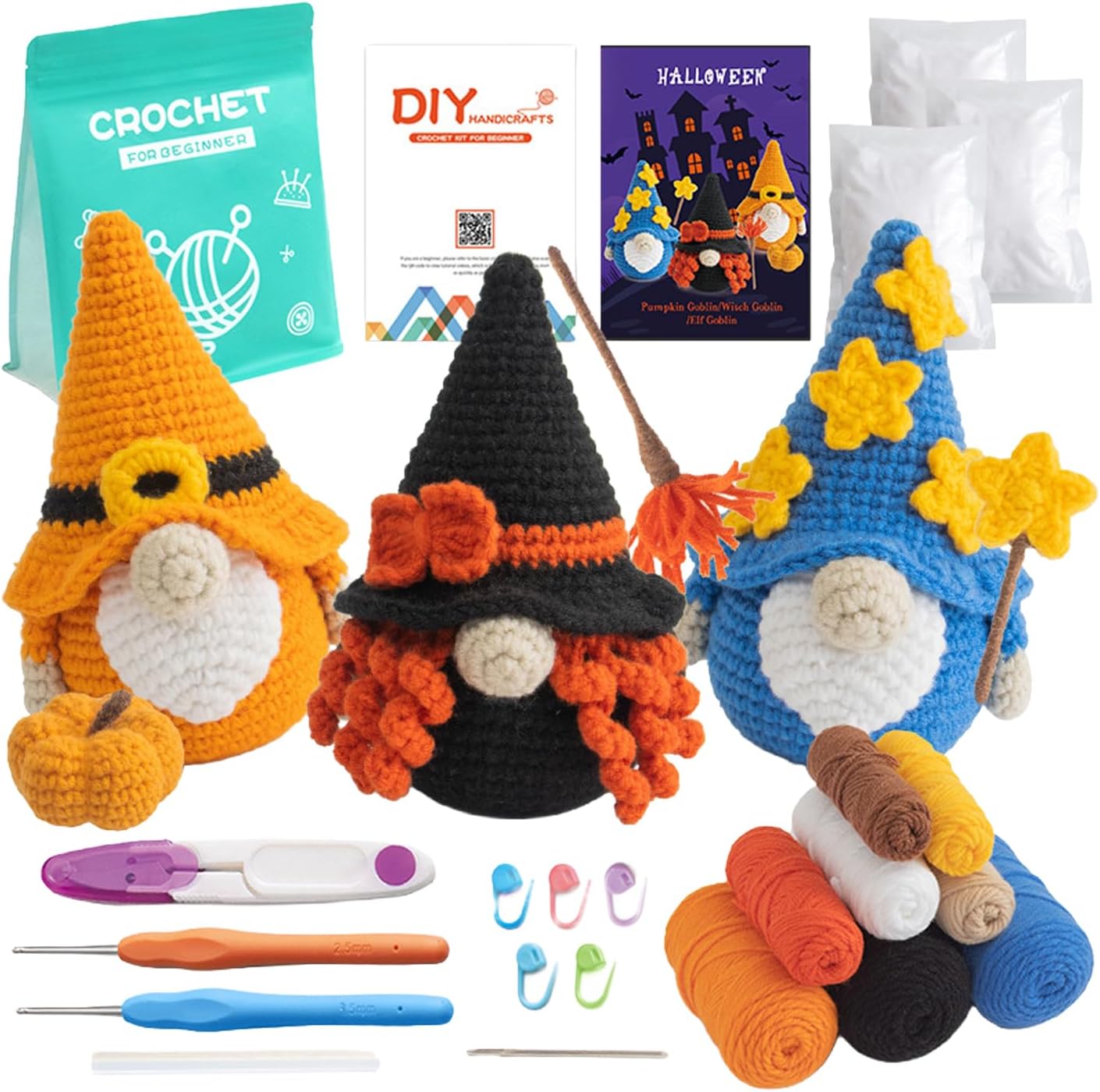 TJE Crochet Kit for Beginners with Step-by-Step Videos, Yarn & Hook, DIY Craft for Adults/Kids, Crocheting Kit, Birthday Holiday Gift, Goblin
