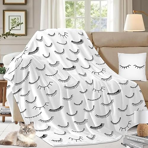 Manta de pestañas de 80 x 60 pulgadas, regalos para mamá, manta de regreso a la escuela en blanco y negro para decoración de habitaciones de