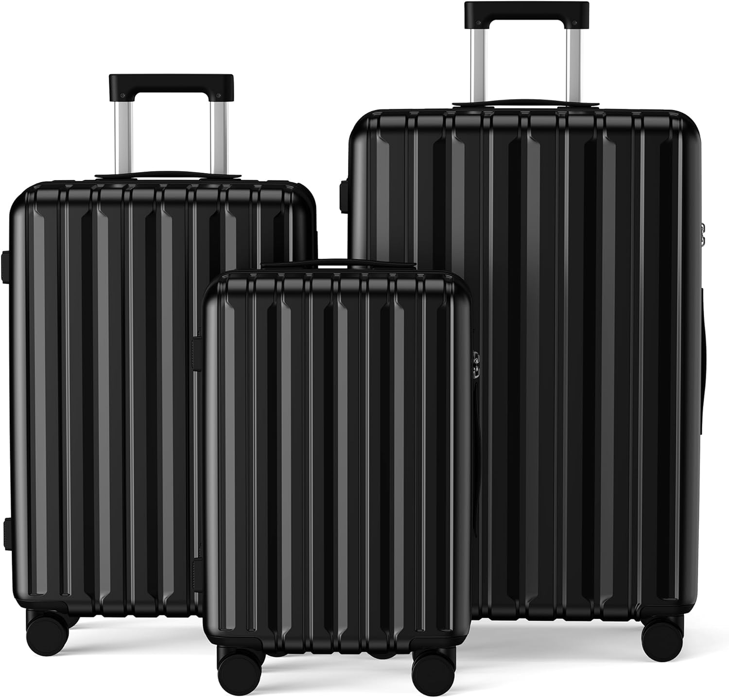 SHOWKOO Luggage Sets 3 Piece 100% PC Ultra Tough Hardside Expandable Suitcases Sets with TSA Lock Double Spinner Wheels (20in/24in/28in, Black