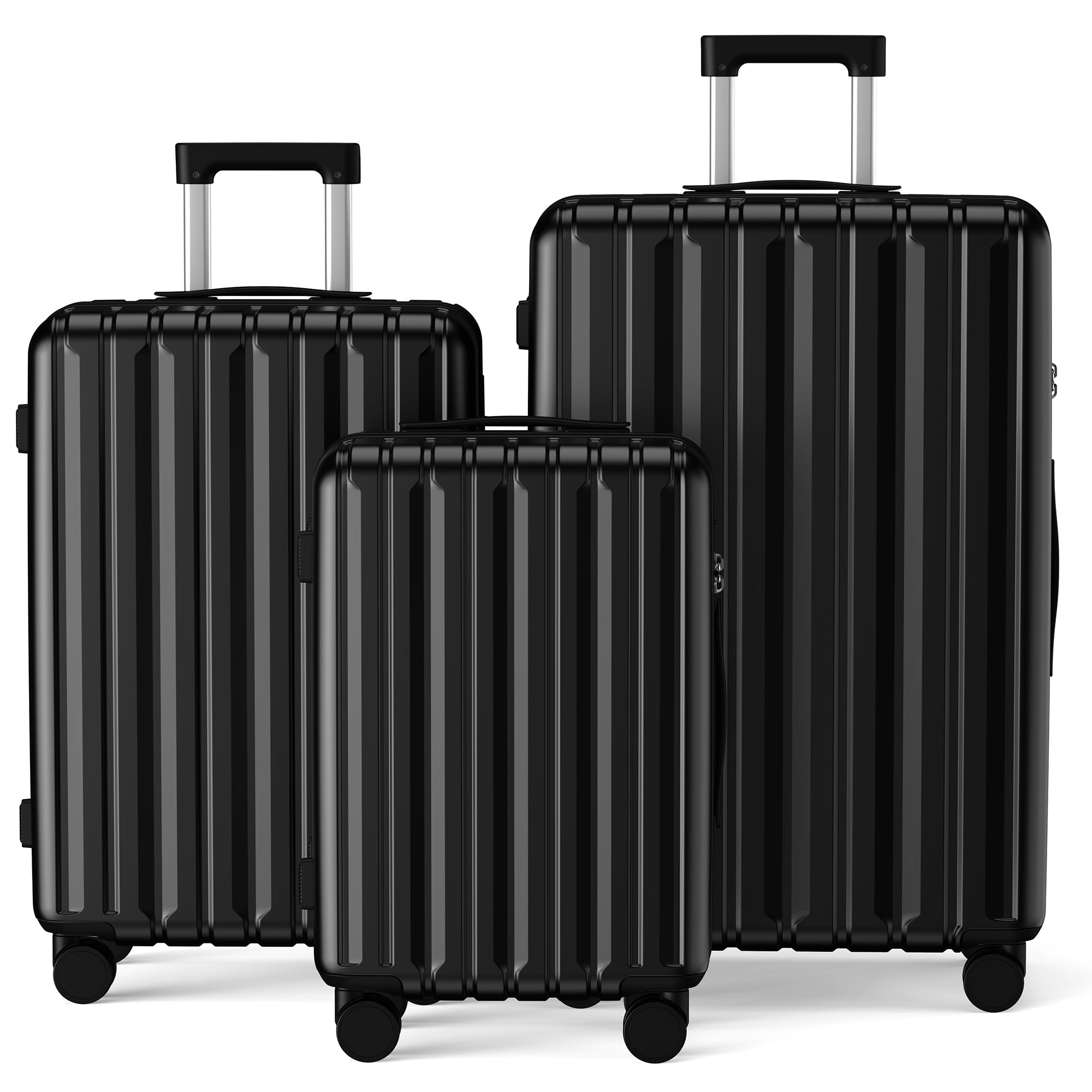 Luggage Sets 3 Piece 100% PC Ultra Tough Hardside Expandable Suitcases Sets with TSA Lock Double Spinner Wheels (20in/24in/28in, Black