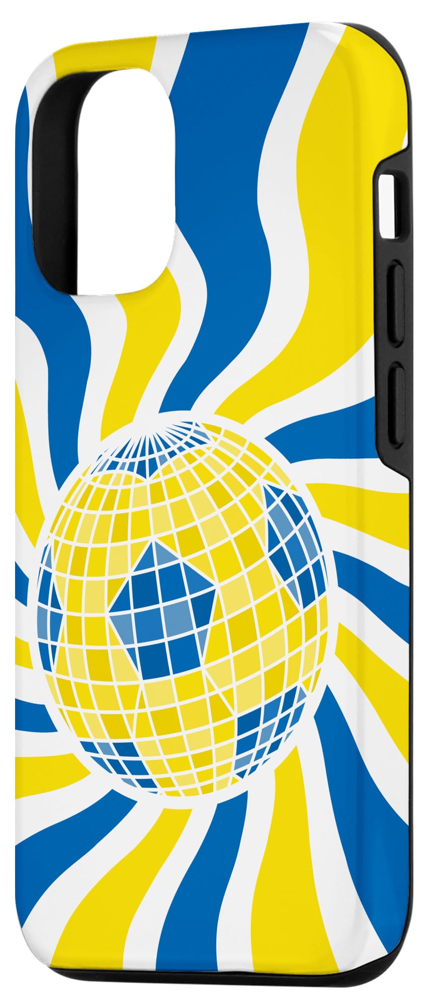 iPhone 15 Blue & Yellow Disco Football Soccer Ball Case - Image 2