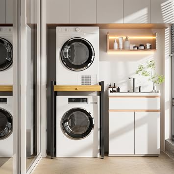 Washer Dryer Stand Stacking Kit, Tumble Dryer Stacking Kit Sliding Shelf Countertop, Space Saving Laundry Storage Unit, Freestanding Washer Dryer Shelf, 200KG Load Capacity