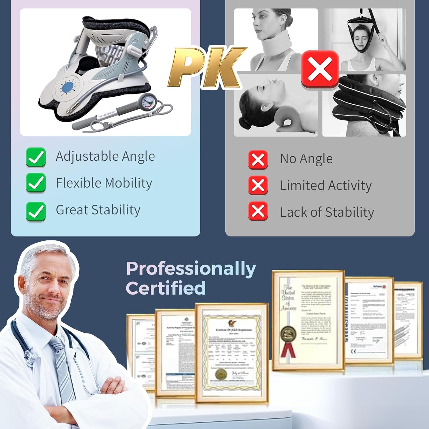 ALPHAY Cervical Traction Device, Neck Stretcher for Cervical Pain Relief, Air Pump Neck Brace with 3 Power Traction and 8 Airbag Support, Neck Decompression and Neck Tension Relief - Image 5