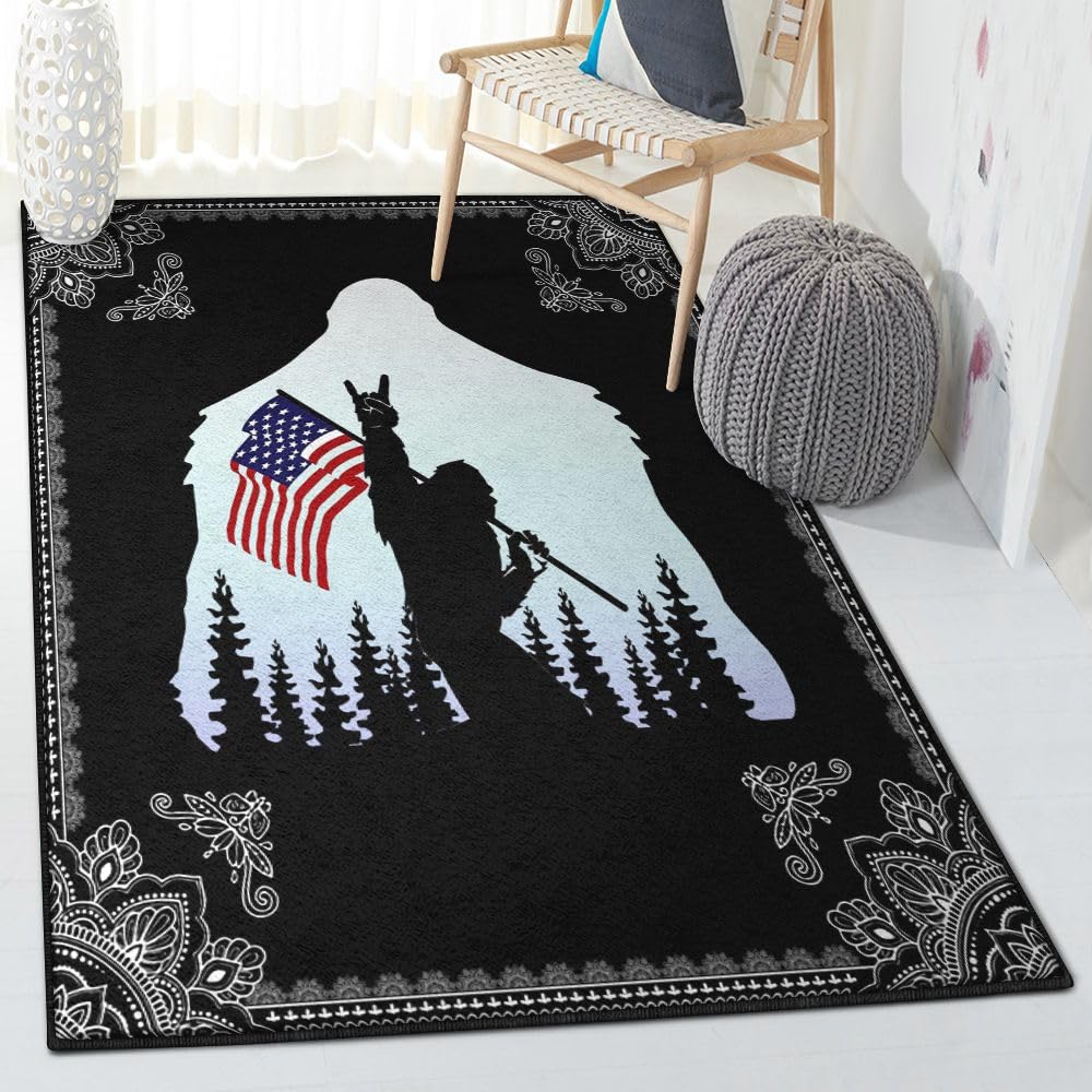 Personalized Bigfoot Area Rug - Sasquatch Print Non-Slip Carpet for Kitchen, Bedroom, Dining Room - Sasquatch Gifts Home Decoration (Bigfoot America