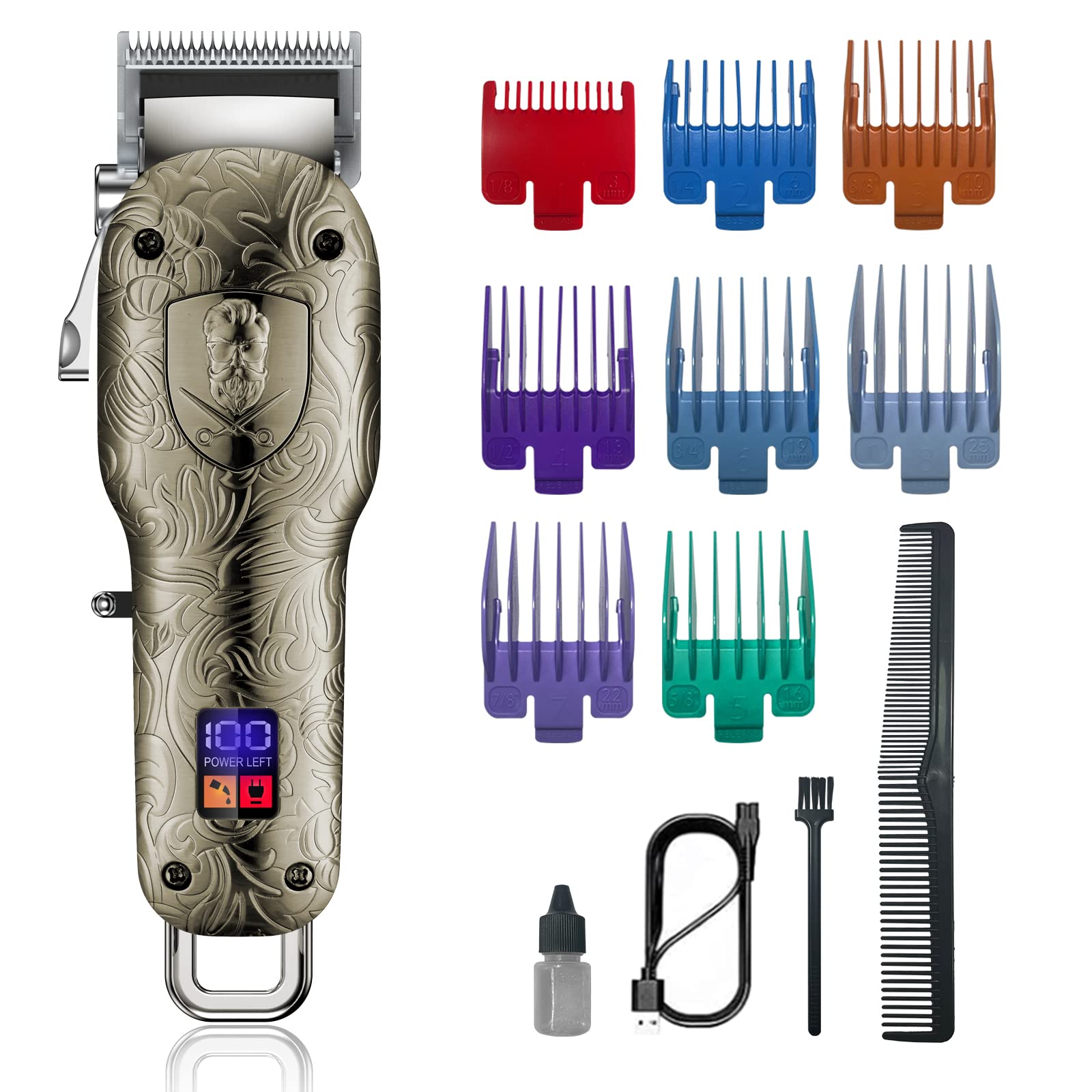 Hair Clippers Set, Cosicosy Electric Hair Trimmer Grooming Kit for Men, Professional Cordless Hair Cutting Beard Trimmer Rechargeable with LCD Display Hair Shaver for Men with 8 Combs, Gold