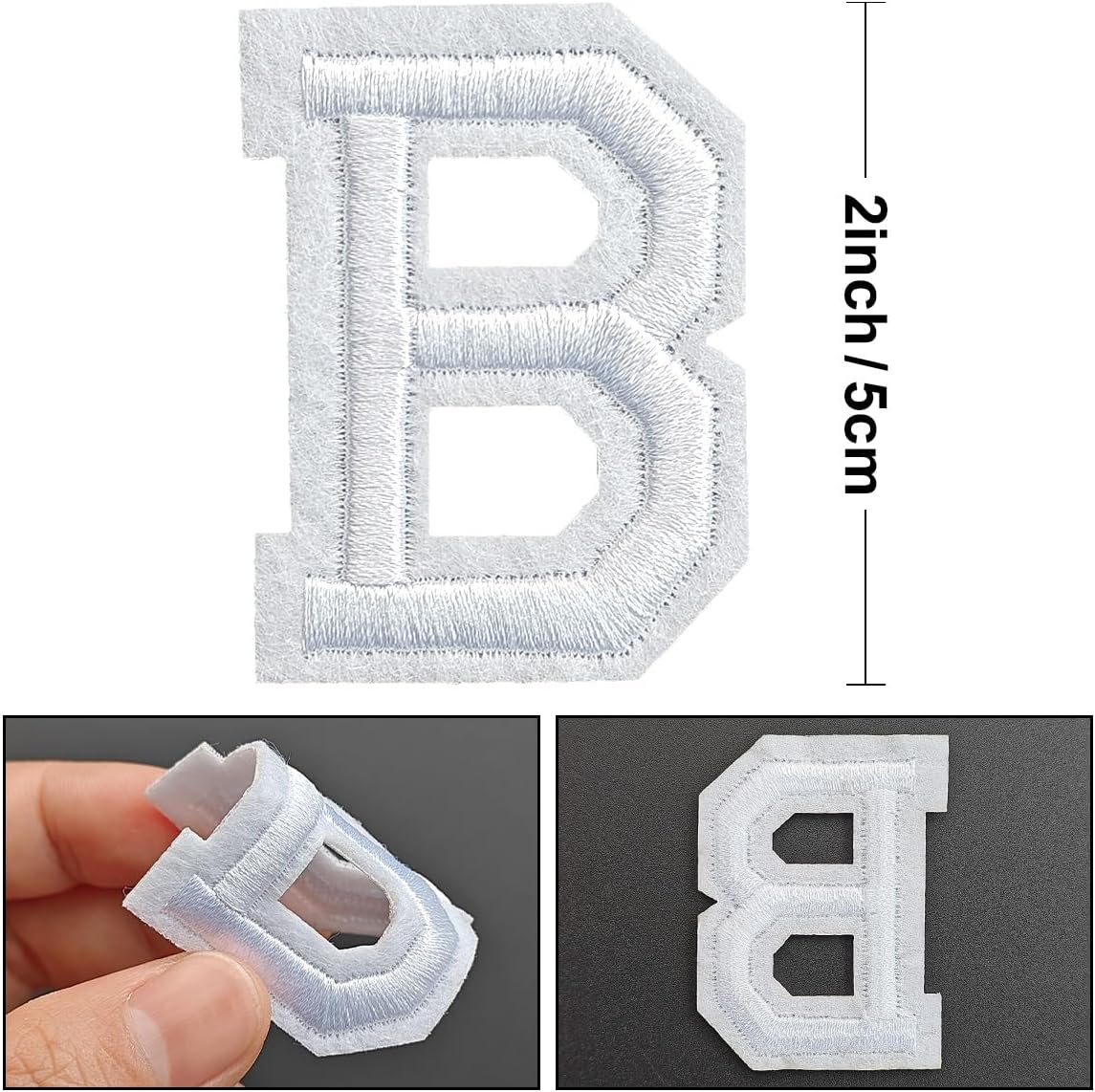 Iron on Letter 104Pcs Alphabet A to Z Patches with Ironed Adhesive, Decorate Repair Patches for Jackets Shirts Hats Bags Jeans/White