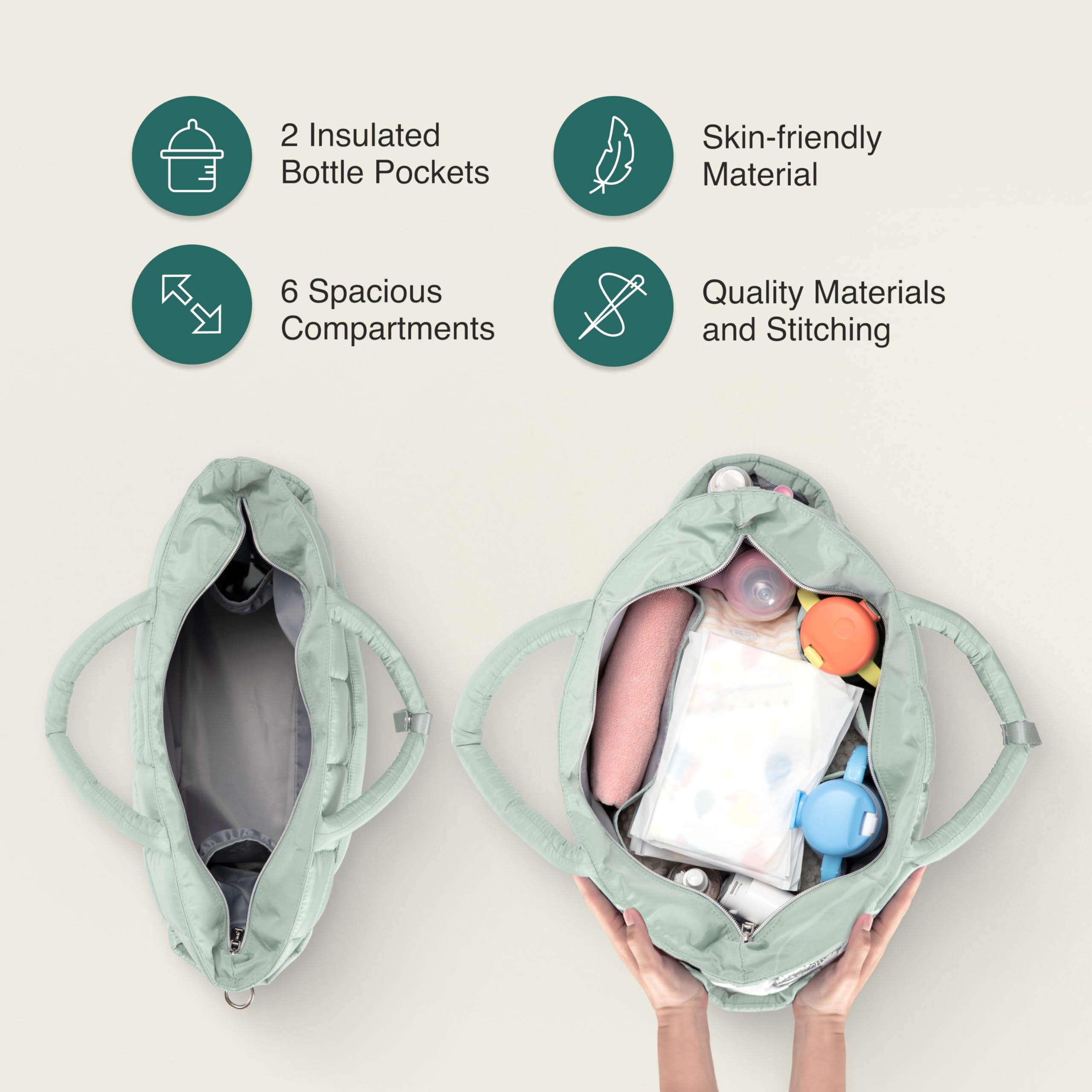 Borsa per pannolini, messenger stile piumino, borsa da viaggio essenziale per bambini, con fasciatoio e tasche isolate, multifunzione
