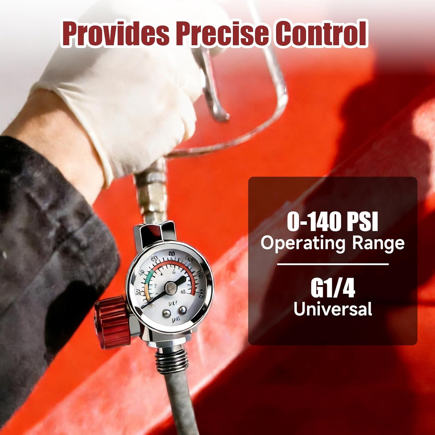 G1/4 Air Pressure Regulator Kit with Gauge, 0-140 PSI Adjustable Flow Control Valve for Pneumatic Tools, Spray Painting, Tire Inflation, Includes Quick-Connect Adapter