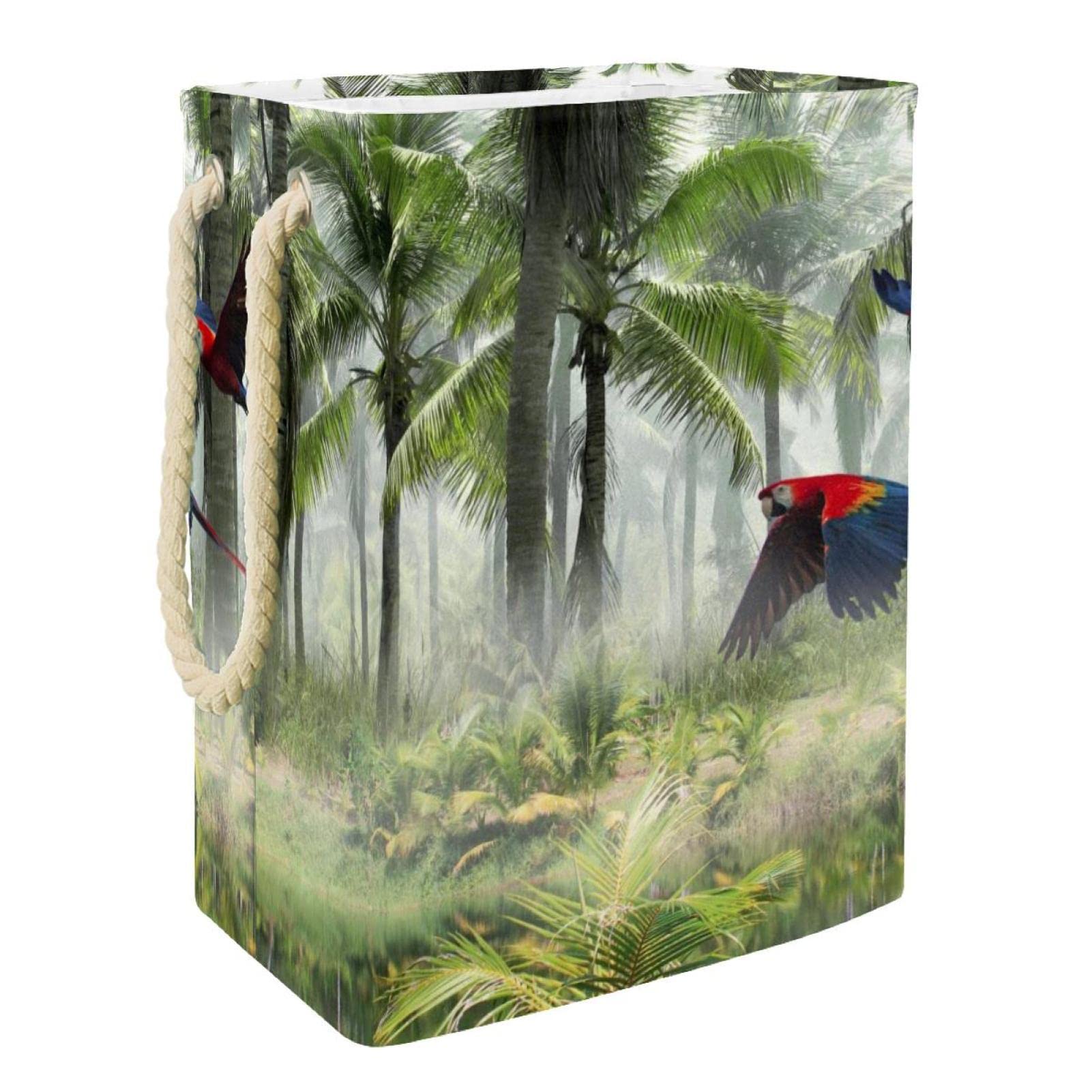 Panier à linge imperméable pliable sac de rangement perroquet et paysage exotique