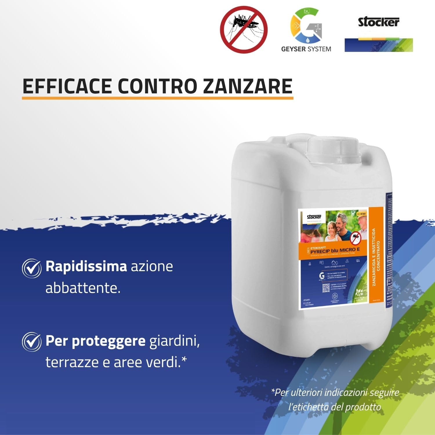 STOCKER - Kit Geyser Pro Completo 41502 - Sistema Antizanzare Automatico WiFi 240W 12 Bar, Copertura fino a 970 m² Estendibile a 3600 m², 125 m Tubo, 10 L Liquidi, Alimentazione 220V