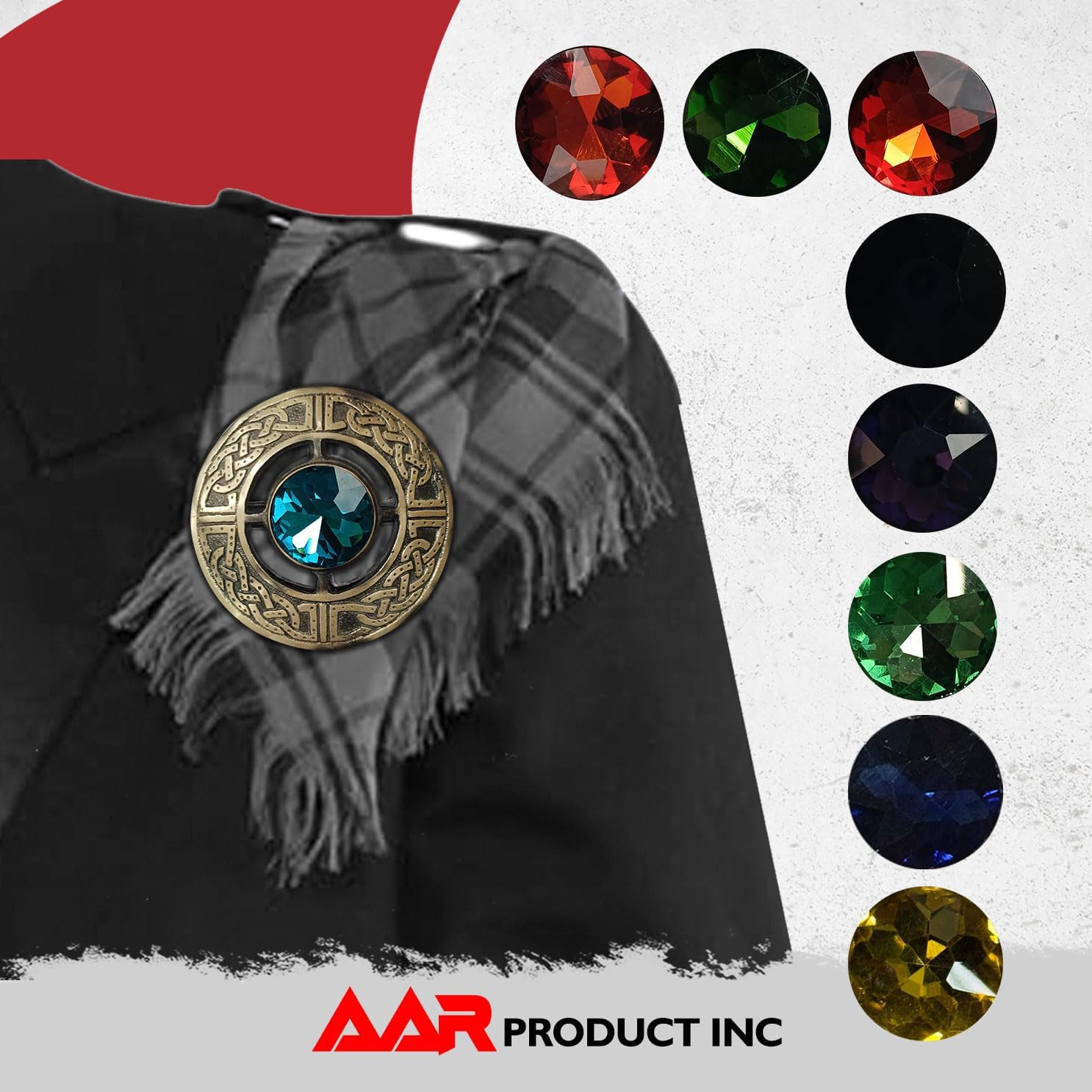 AAR Men's Kilt Brooch Pin Stones Scottish Fly Plaid Celtic Antique Plated Norse Vintage Jewelry - Image 4