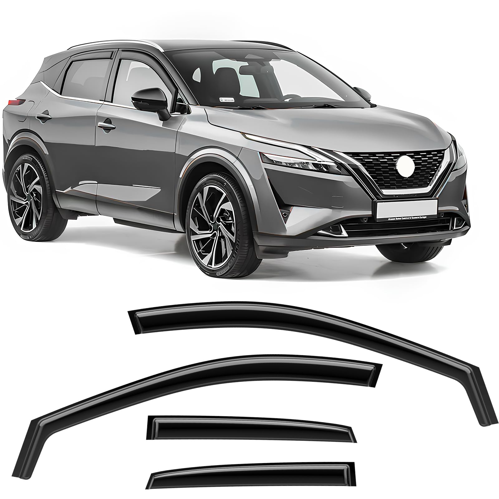 GEARMONSTER Deflectores de viento compatibles con Nissan Qashqai III 2021-2024 Protector de lluvia para ventana de coche, deflectores de lluvia integrados, deflectores de viento integrados, 4 unidades