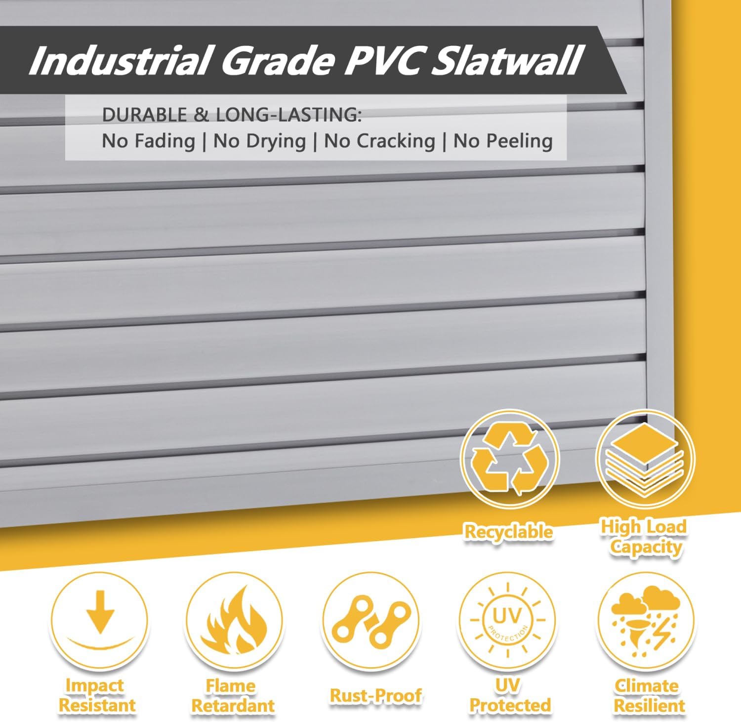 Heavy Duty PVC Slatwall Garage Organizer Gray 8Ft X 4Ft Coverage Wall Mounted Tool Rack System Durable