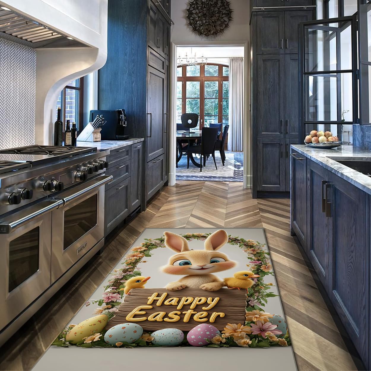 Alfombras Lavables 180x270cm Happy Easter Bunny Alfombra de Cocina para salón Dormitorio Comedor Huevos Florales de Pelo bajo y Vibrantes Estampado de Huevos