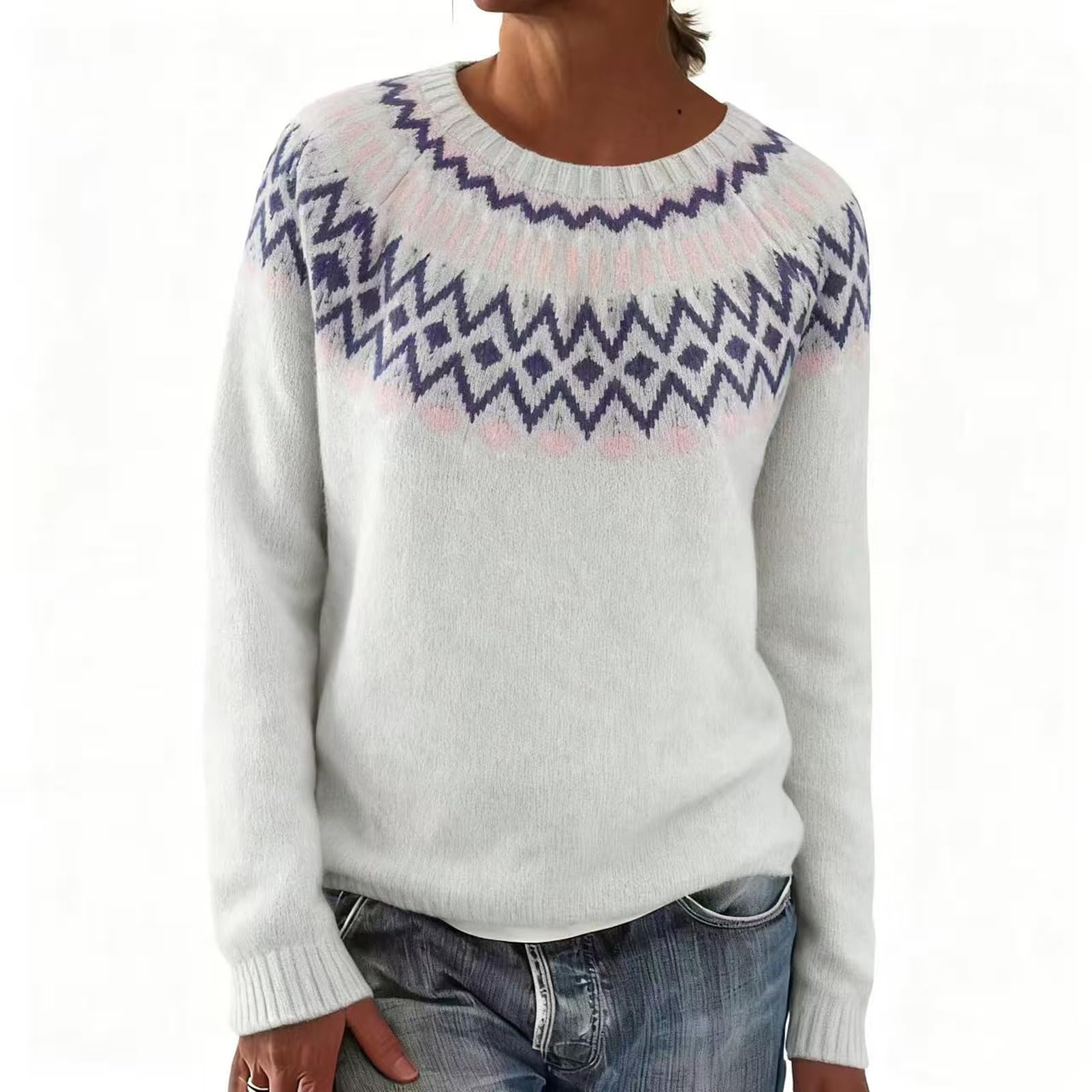 Fall Sweaters for Women 2025 Knit Vintage Fair Isle Sweaters Stripes Boho Pullover Tops Winter Fashion Outfits