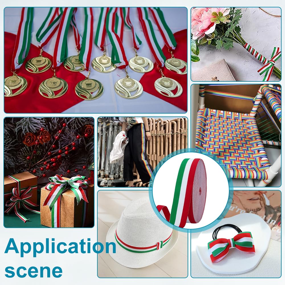 PH PandaHall 1.57 Inch Stripes Ribbon 50 Yards Red White Green Grosgrain Ribbon Italian Flag Patriotic Double Face Striped Ribbon For Gift Wrapping Crafts Party Christmas Decoration