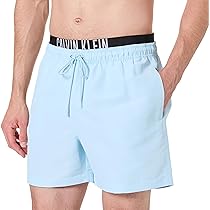 Calvin Klein Uomo Costume da Bagno Medium Double con Fascia con Logo, Blu (Skim Blue), L
