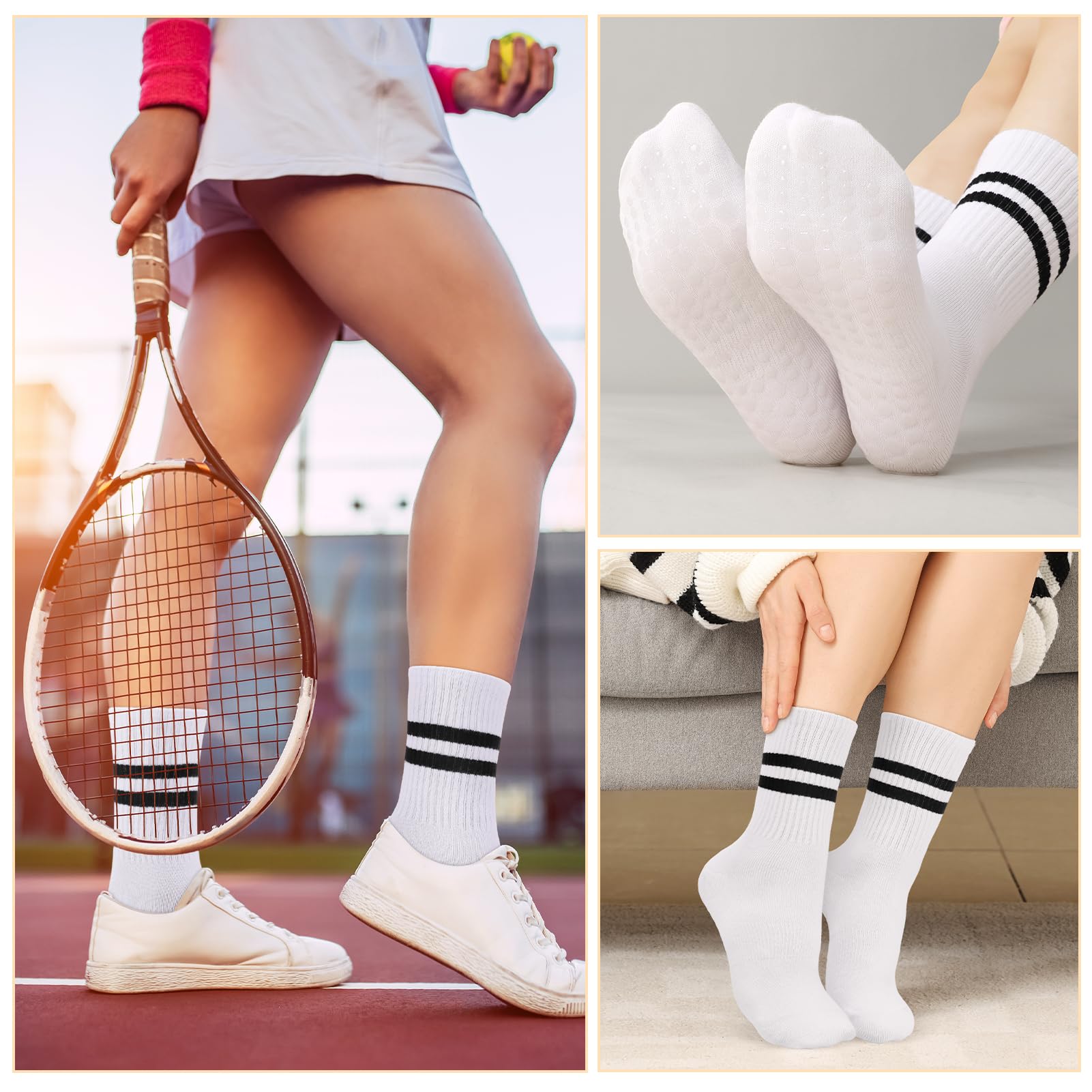 Apricitie 5 Paar Pilates Yoga Socken, Damen Stoppersocken Rutschfeste Socken mit Noppen 38-42, Baumwolle Yoga Grip Antirutschsocken für Ballett Fitness Krankenhaus