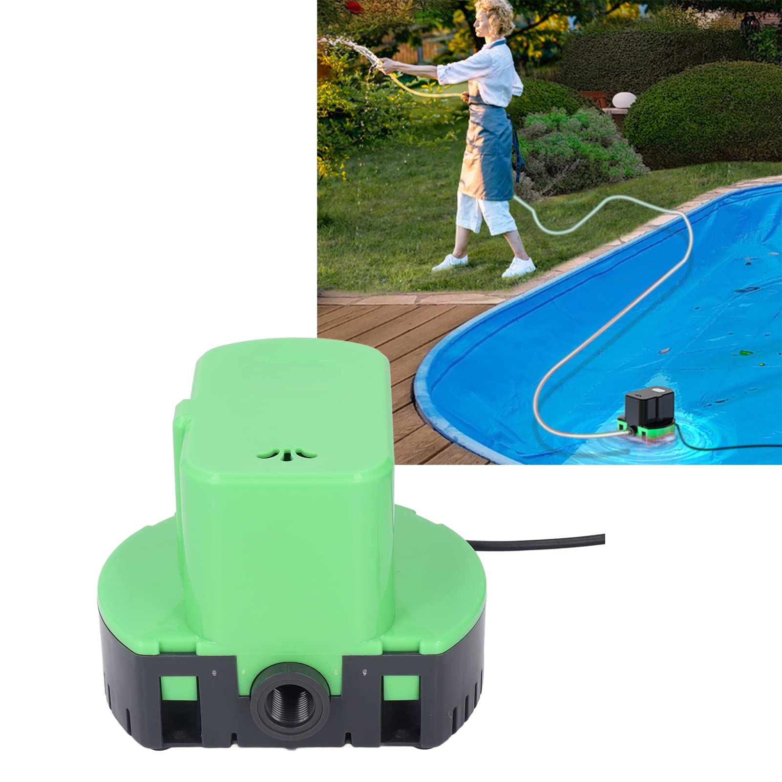 Asixxsix Pompa Acqua Sommergibile, Pompa per Copertura Piscina dal Design Silenzioso da 1200 GPH Fuori Terra con Tubo di Drenaggio da 16 Piedi (Spina europea 220 V)