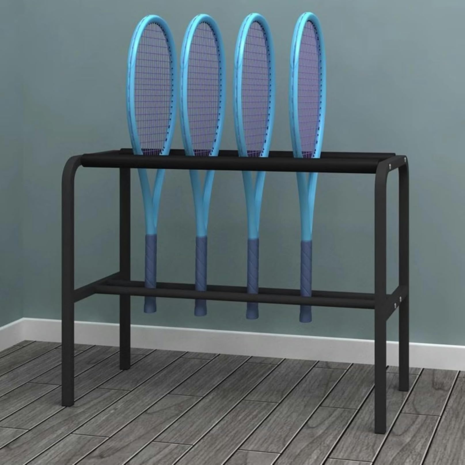 Soporte para raquetas de tenis de pie que evita arañazos y rozaduras