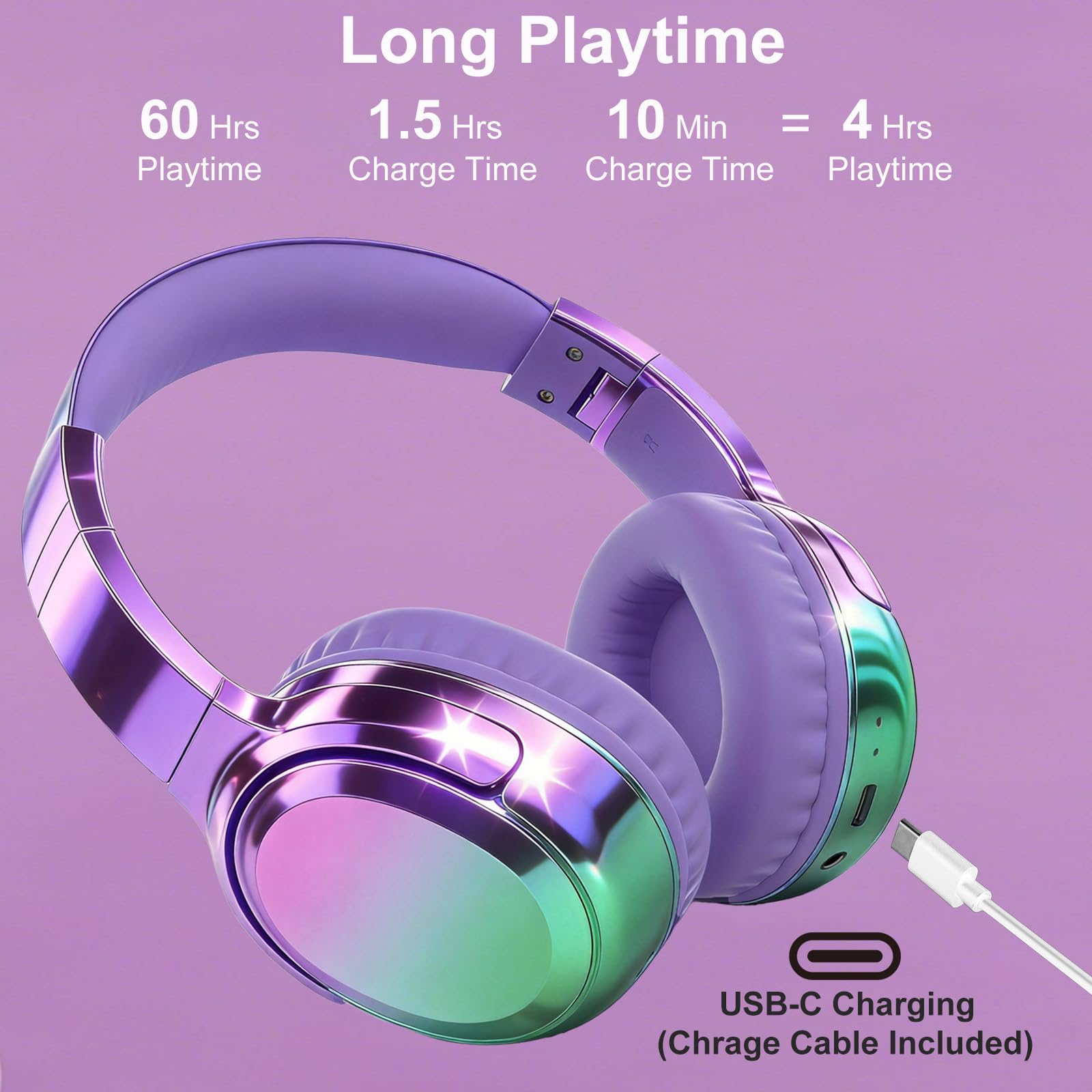 Joysico Auriculares Bluetooth para niños, adolescentes, niñas, mujeres, con micrófono, tiempo de reproducción de 55 horas, límite de volumen de 85/94 dB, cable auxiliar para uso escolar, viajes