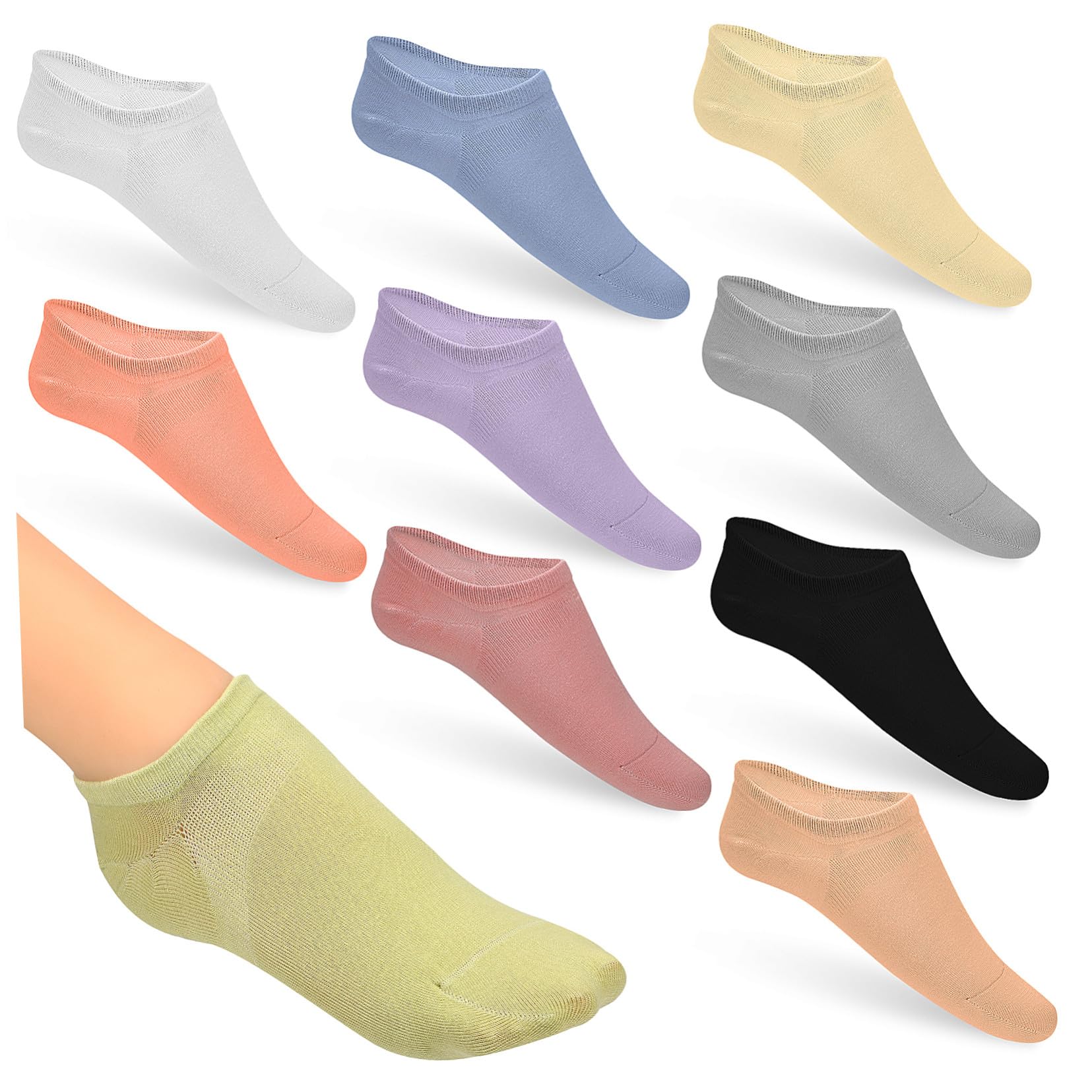 12 Paar Damen Knöchelsocken aus Baumwolle, Unsichtbar, Dünn | Nahtloses Design, Schweißabsorbierend, Rutschfest, für Running und Sommer