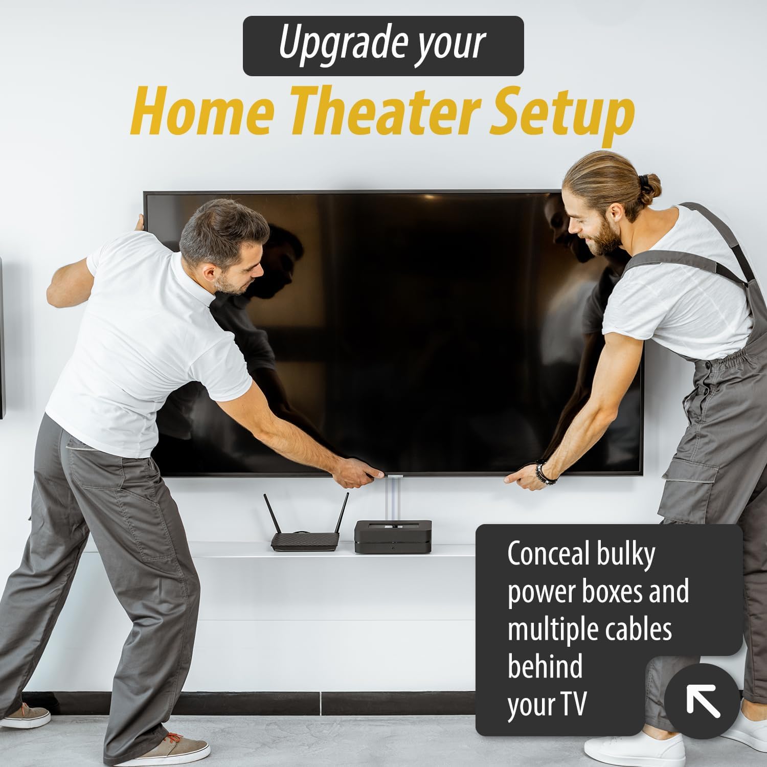 DataComm Electronics 45-8011-1P Multi-Functional Recessed Media Box with Integrated Duplex Power Receptacle For Seamless Home & Office Connectivity Solutions, In Wall Box, Hides TV Outlet & Cables