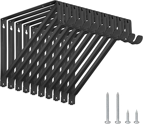 Vista 7 de Paquete de 10 estantes de armario resistentes y soportes de barra, soportes de estante de armario montados en la pared, soportes de estante
