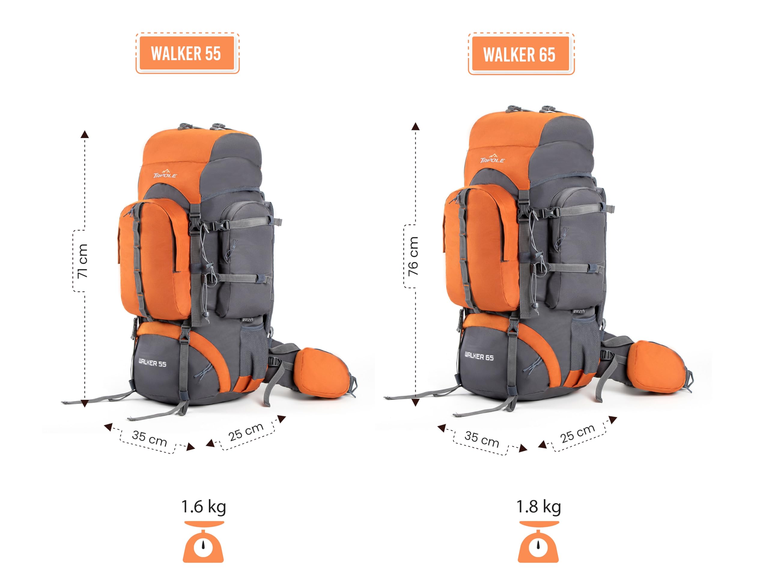 Tripole Walker 65 litrowy plecak z wewnętrzną ramą ze składanym opakowaniem o pojemności 20 l