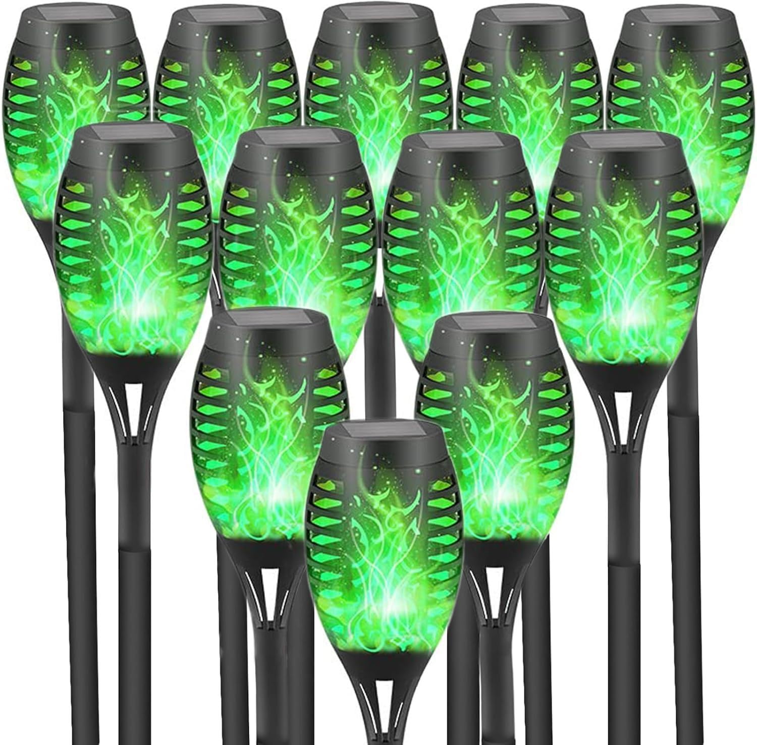 Mateju Solarleuchten Solarlampen für Außen Garten, IP65 Wasserdicht LED Lampen Gartenfackeln Beleuchtung Wetterfeste Wegleuchte für Weg Hinterhöfe Rasen Balkon Deko, Flamme (Grün,6 pcs)